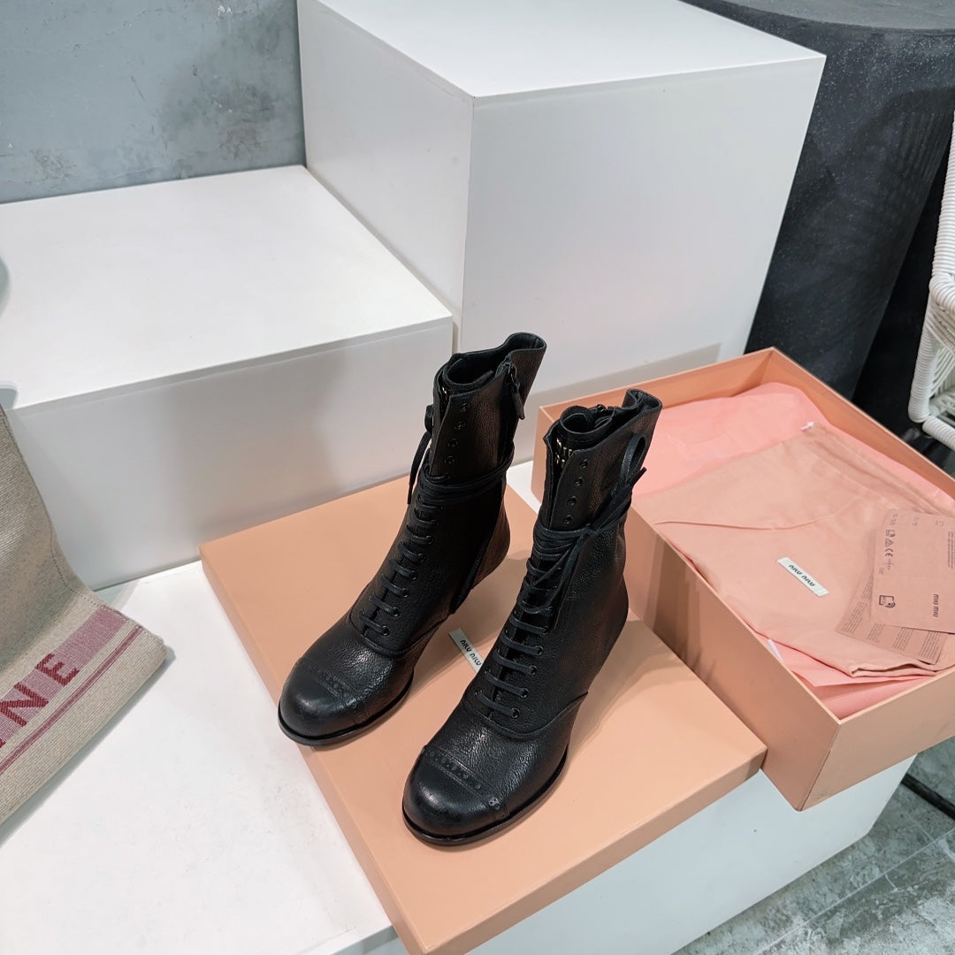 Miumiu 25 Low-heeled Ankle Boot Black Cowhide 511261