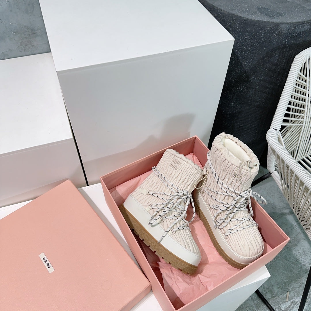 Miumiu 25 Boot Cream Nylon Rubber 511264