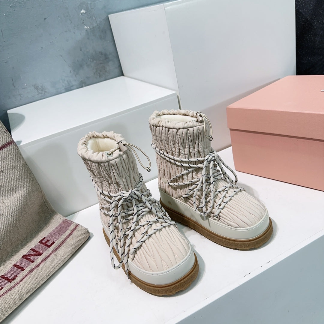 Miumiu 25 Boot Cream Nylon Rubber 511264