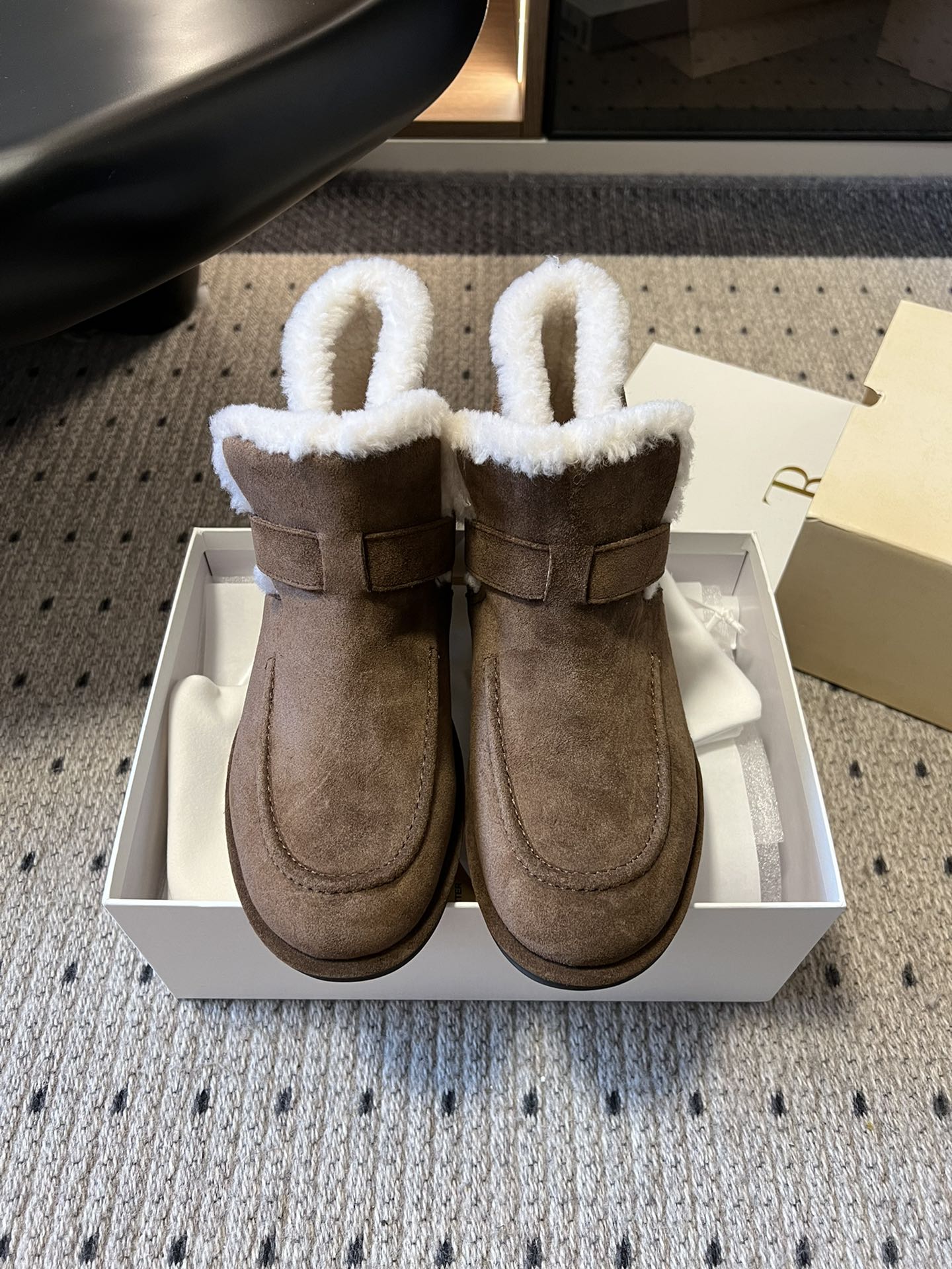 The Row 2025 Ankle Boot Brown White Suede Wool 561621