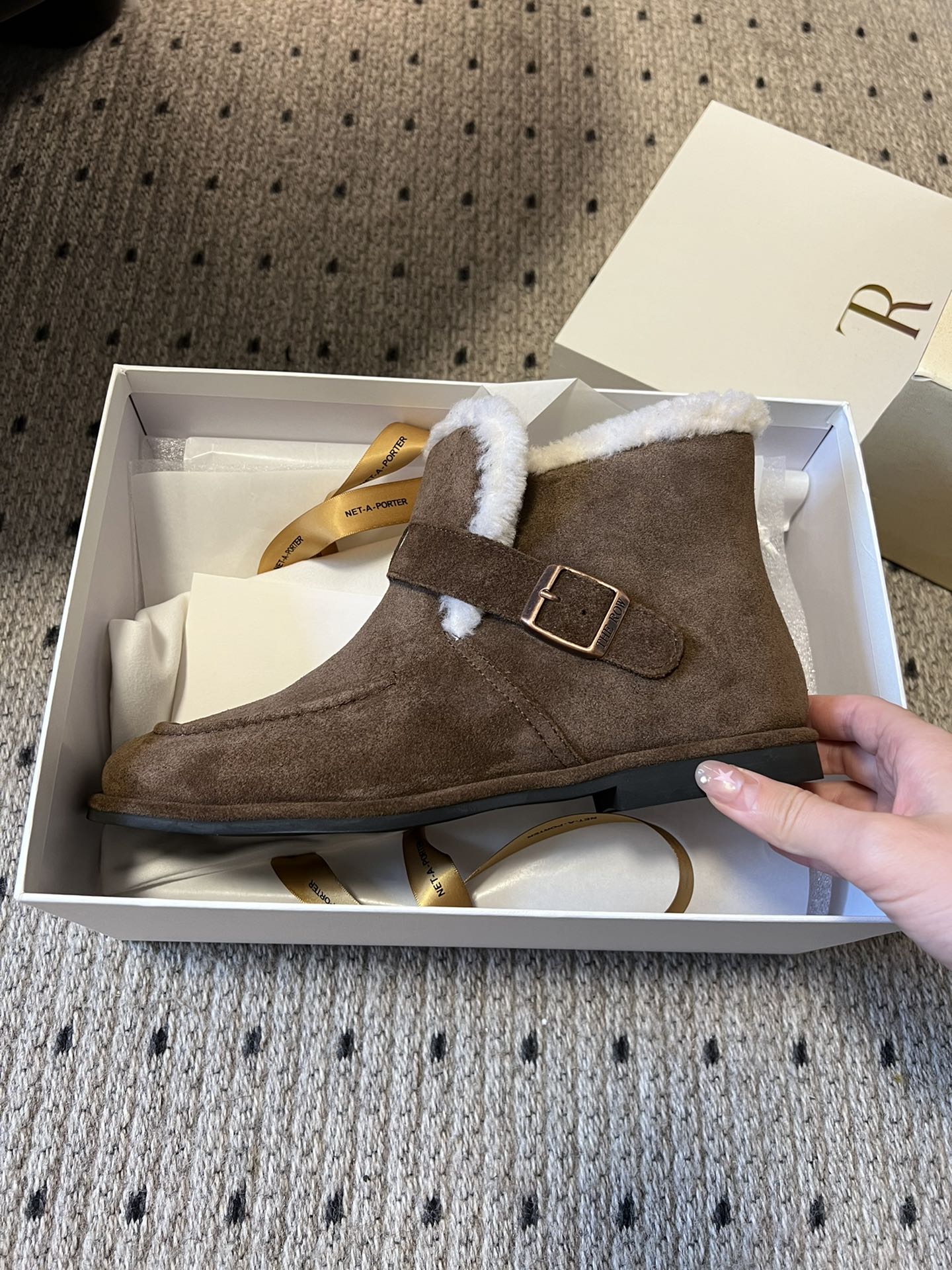 The Row 2025 Ankle Boot Brown White Suede Wool 561621