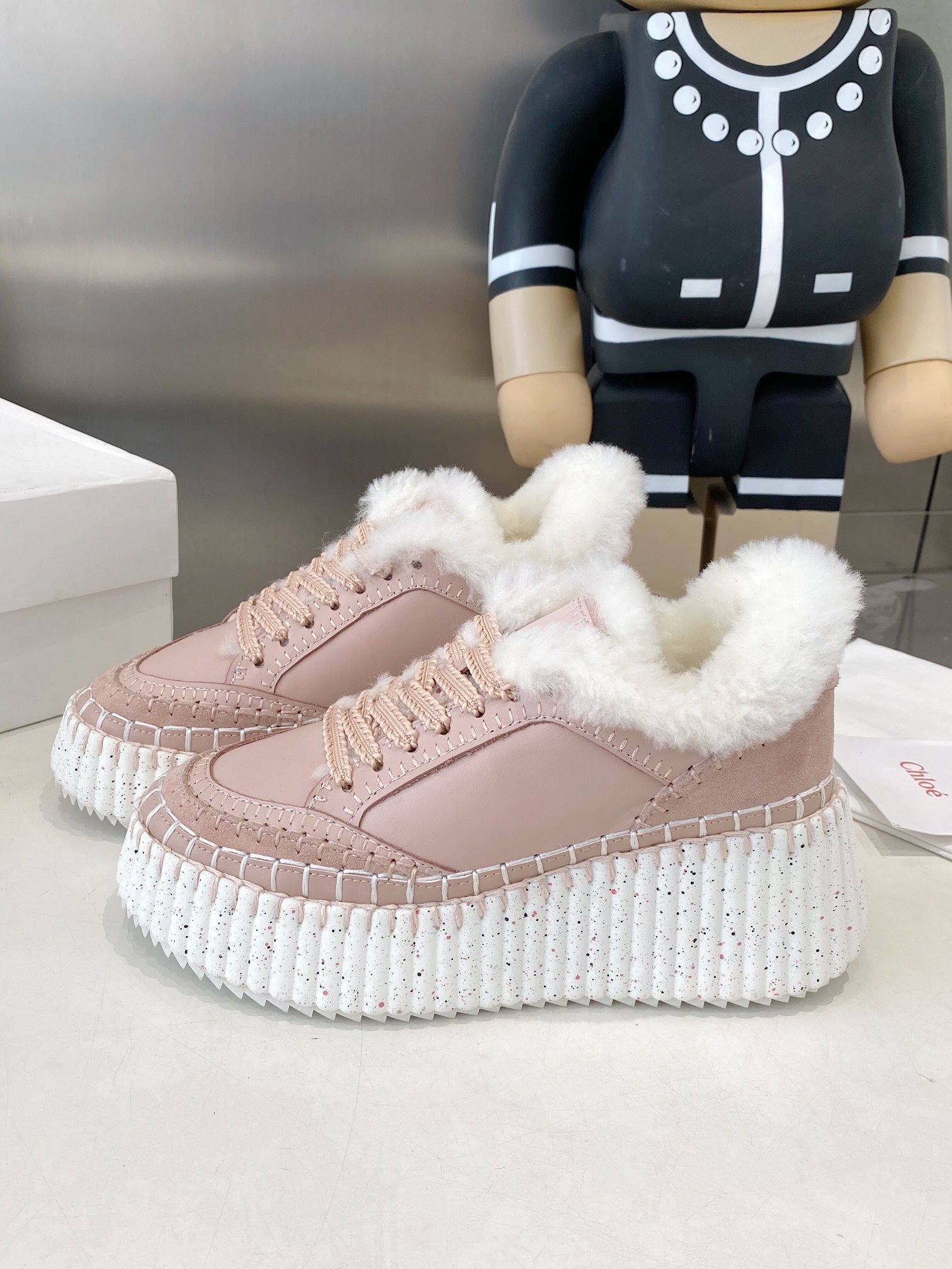 Chloe Nama Sneaker Pink Cowhide Wool 531605