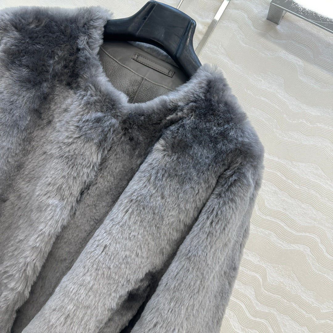 Totême's Jacket Belt Gray Fur Shearling 341199