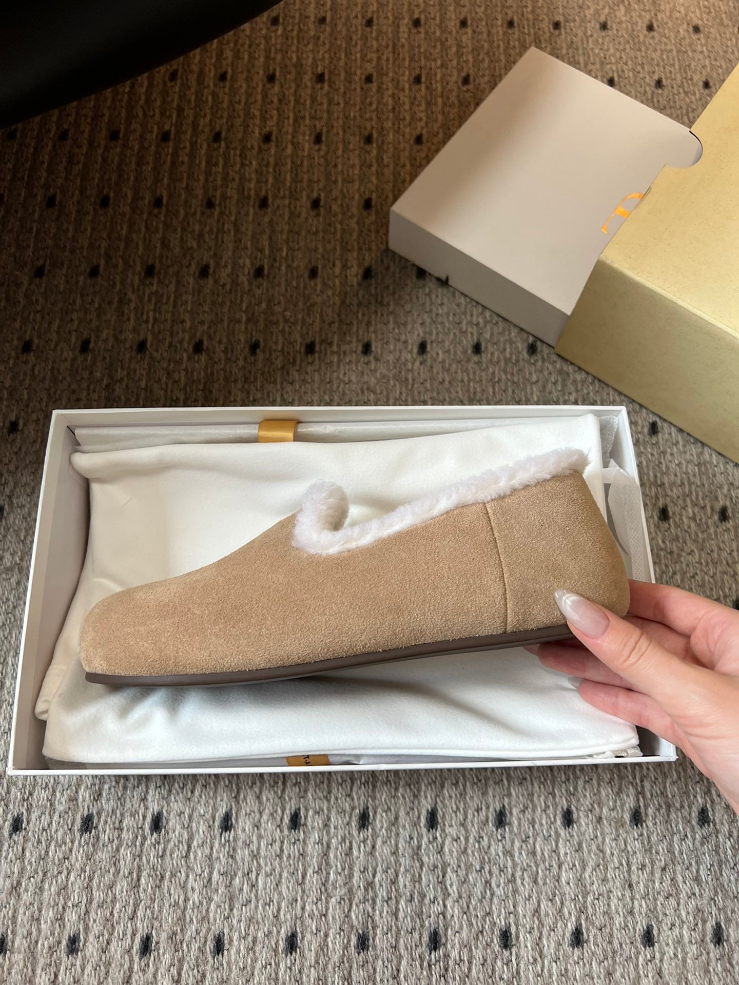 The Row 2025 Loafer Beige White Suede Wool 561631