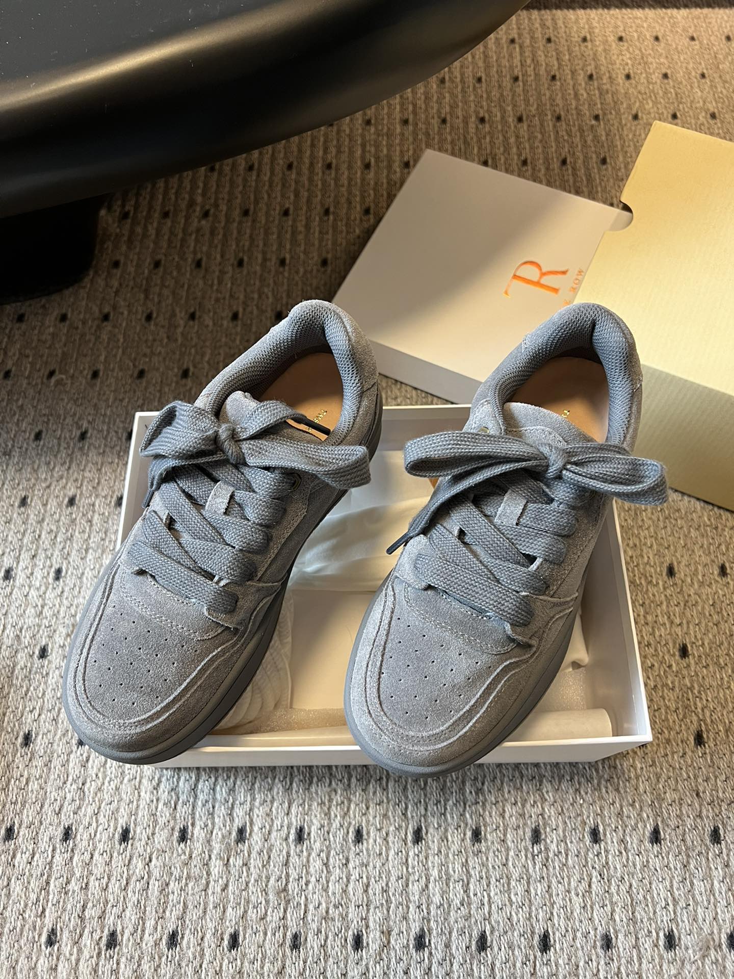The Row 2025 Smiley Face Sneaker Gray Suede 561650