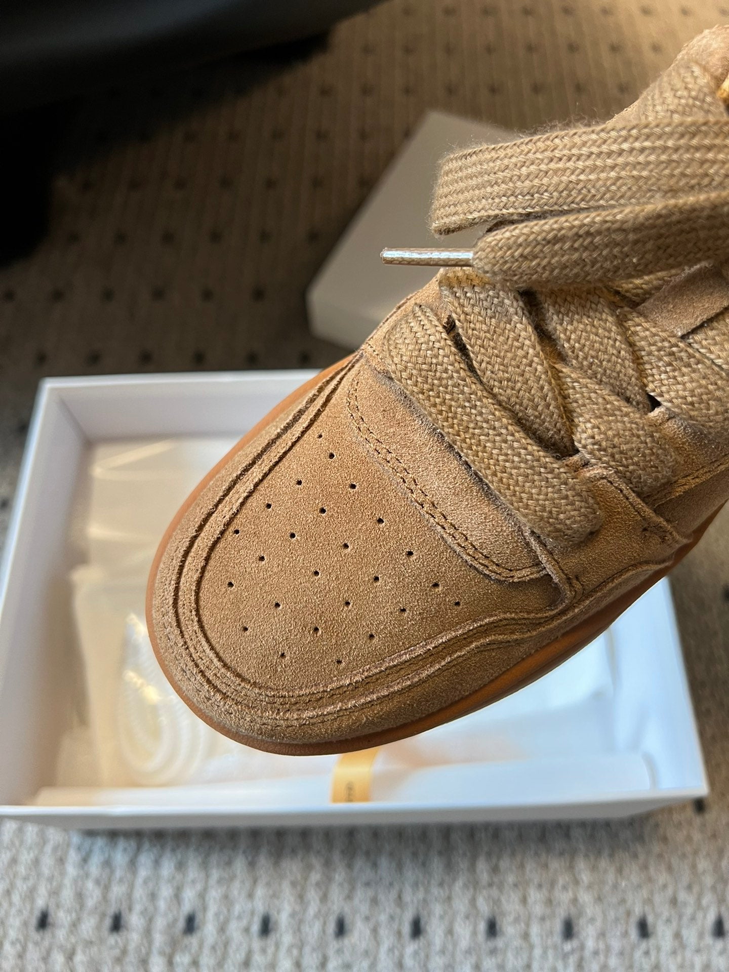 The Row 2025 Smiley Face Sneaker Tan Suede 561651