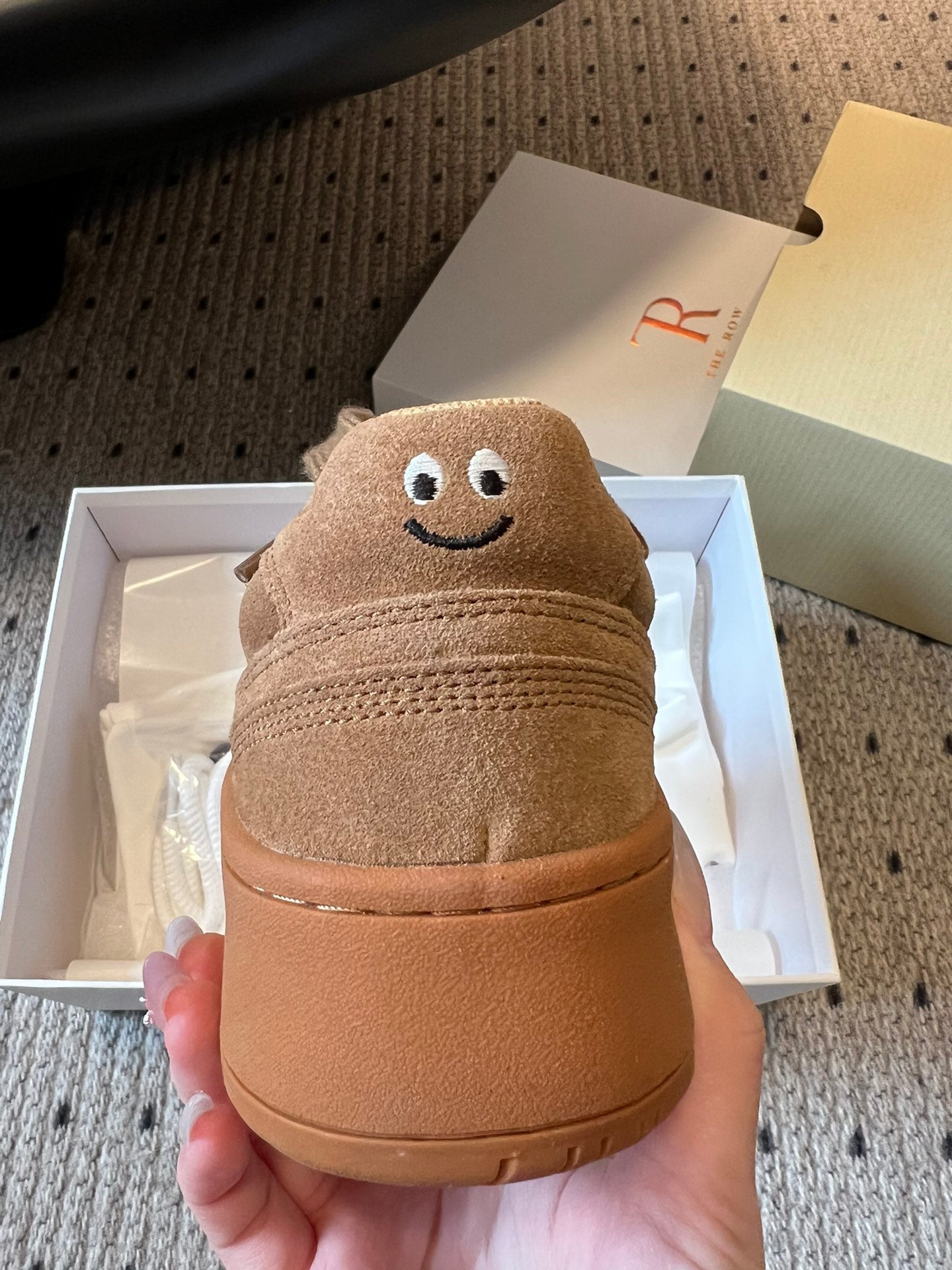 The Row 2025 Smiley Face Sneaker Tan Suede 561651