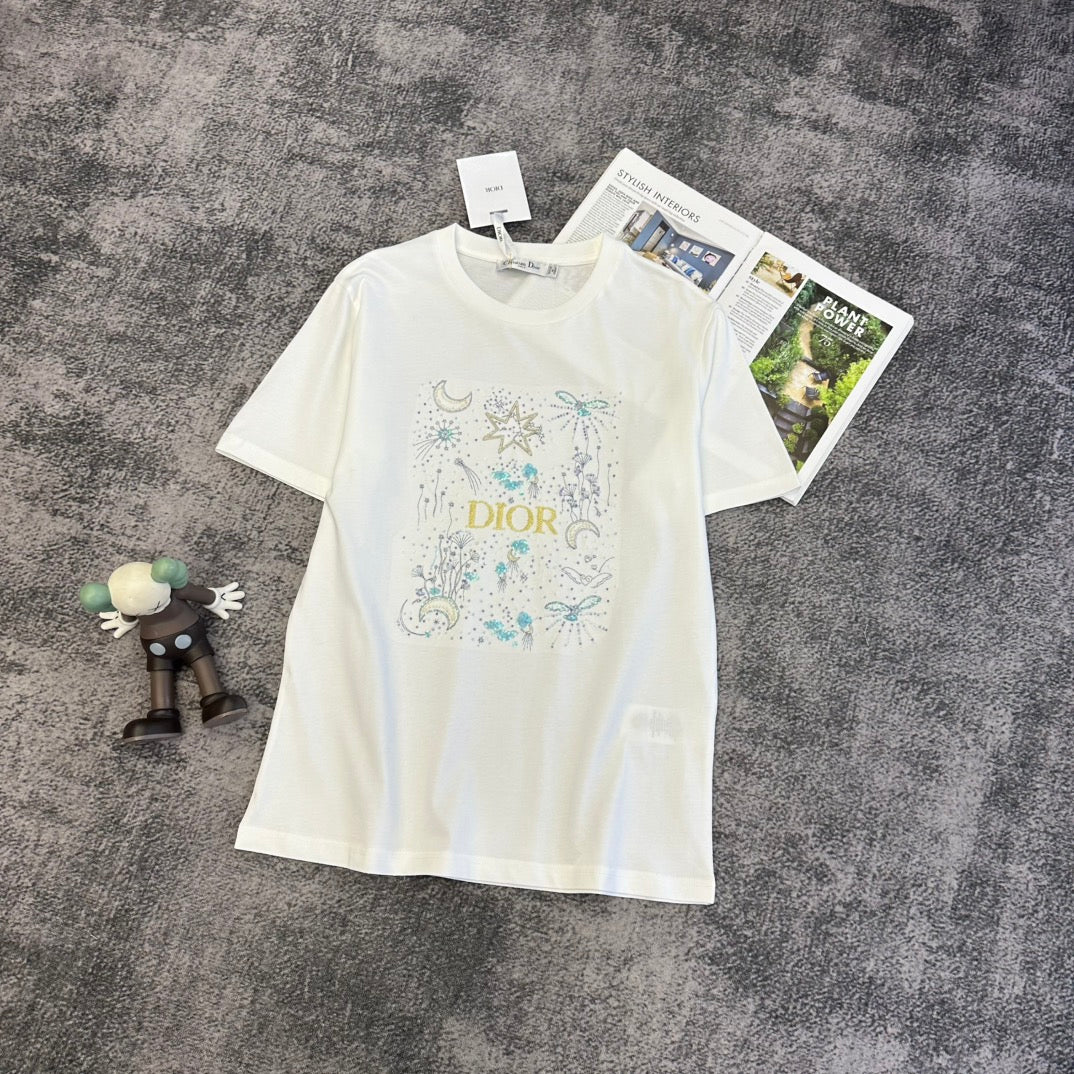 CD SS26 Astral Flowers Motif T-Shirt Cotton 350831