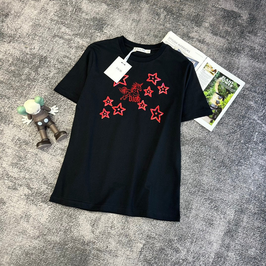 CD SS26 Embroidery Unicorn Stars T-shirt Cotton 350679