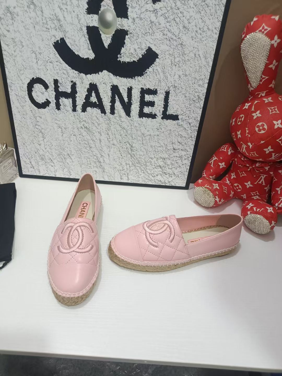 Chanel 26s Espadrille Loafers In Light Pink Calfskin With Rope Sole