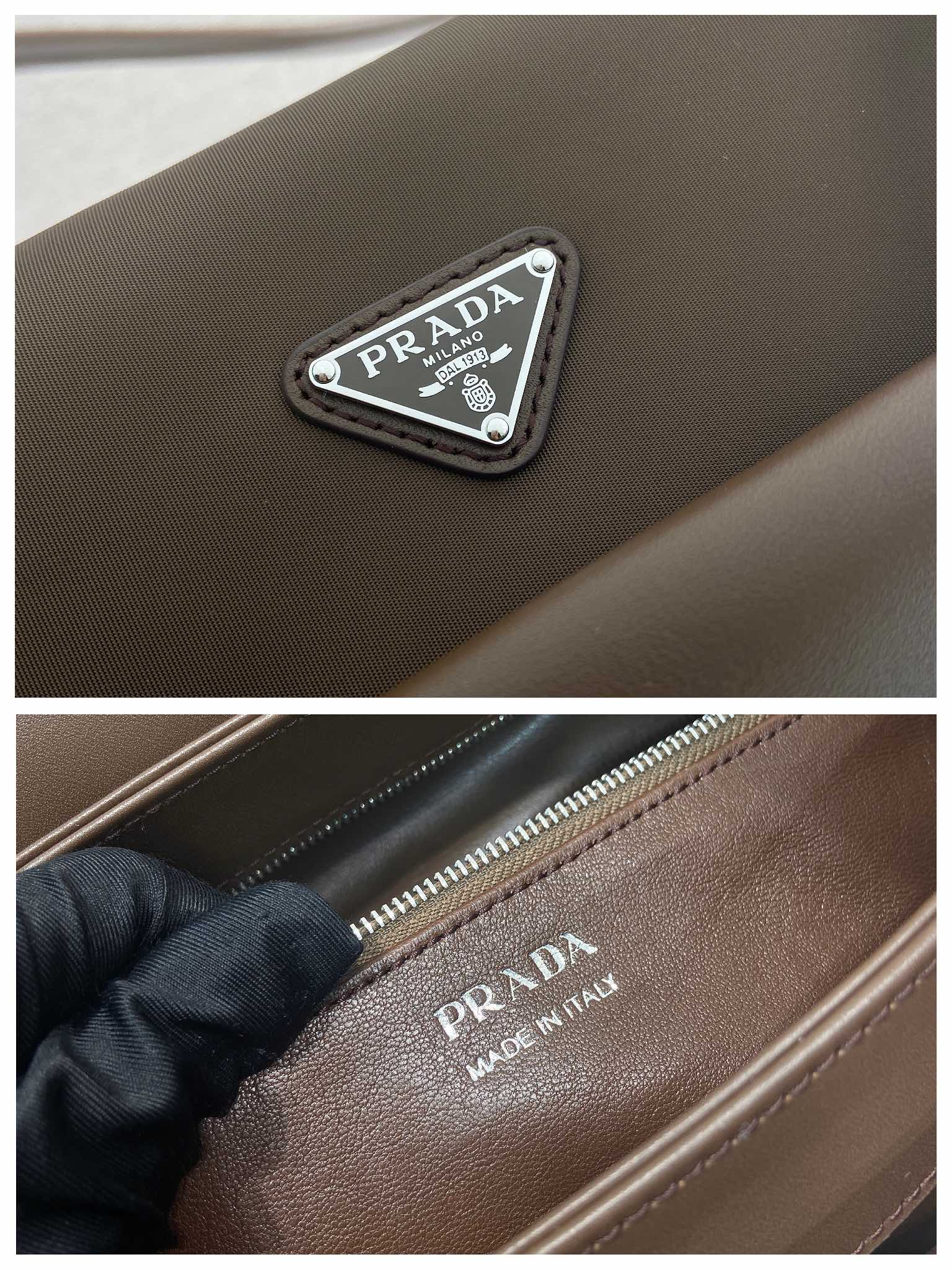 Prada Passage Medium Bag 28cm Brown Leather Re-Nylon