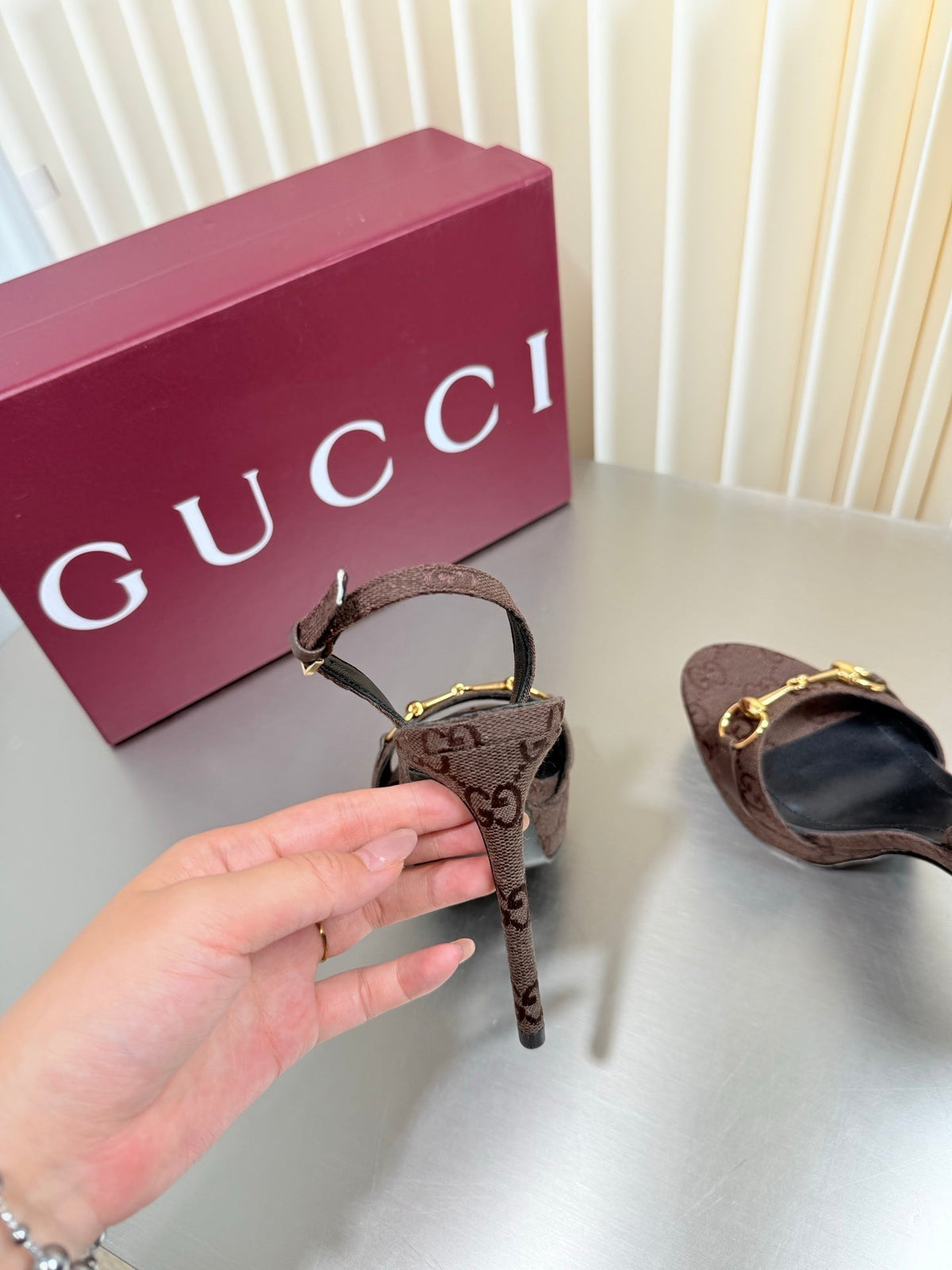 Gucci 26s Slingback Pump 10.5cm Dark Brown GG Canvas