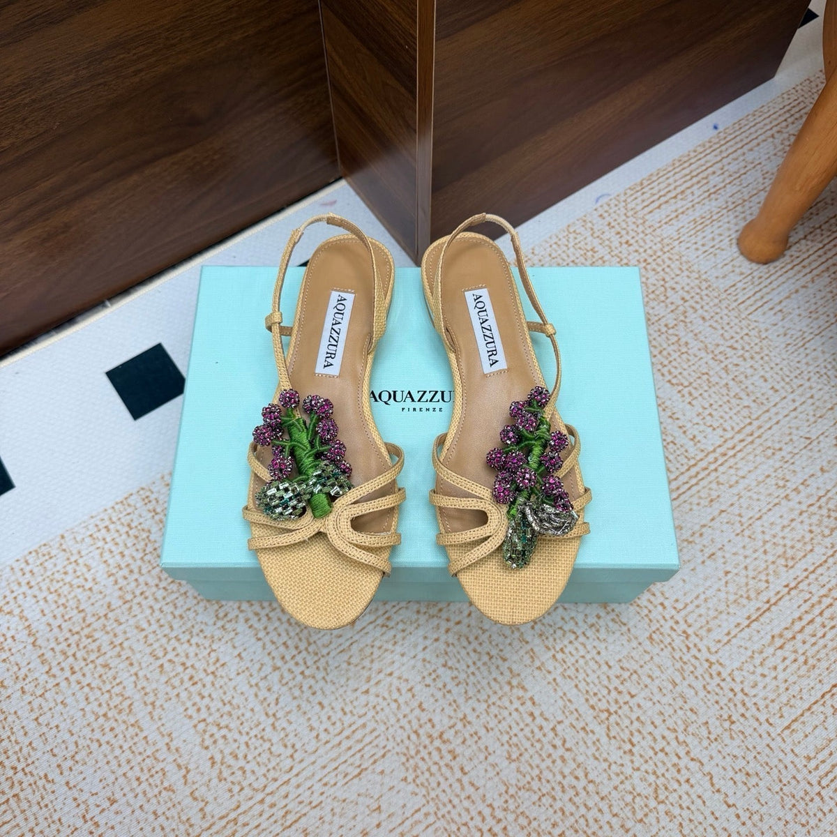 Aquazzura 26s Crystal Sandals Beige Fabric 618493