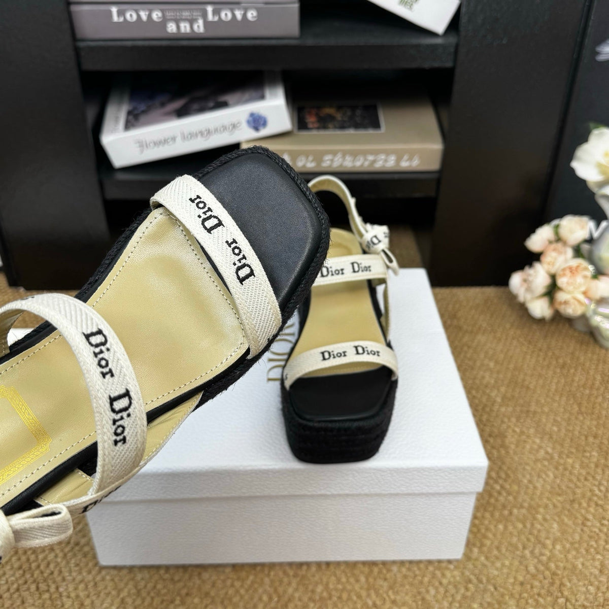 Dior 26s Espadrille Wedge Sandal Black Canvas Calfskin