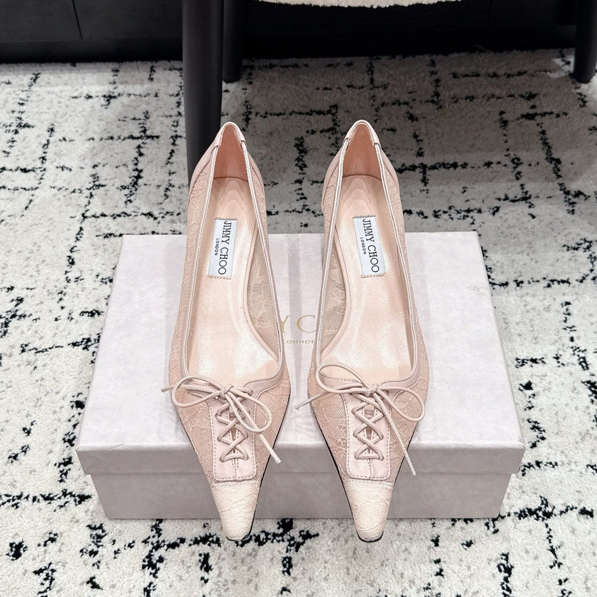 Jimmy Choo 26S Lace-Up High Heels 4.5cm Nude Pink Lace Fabric 719245