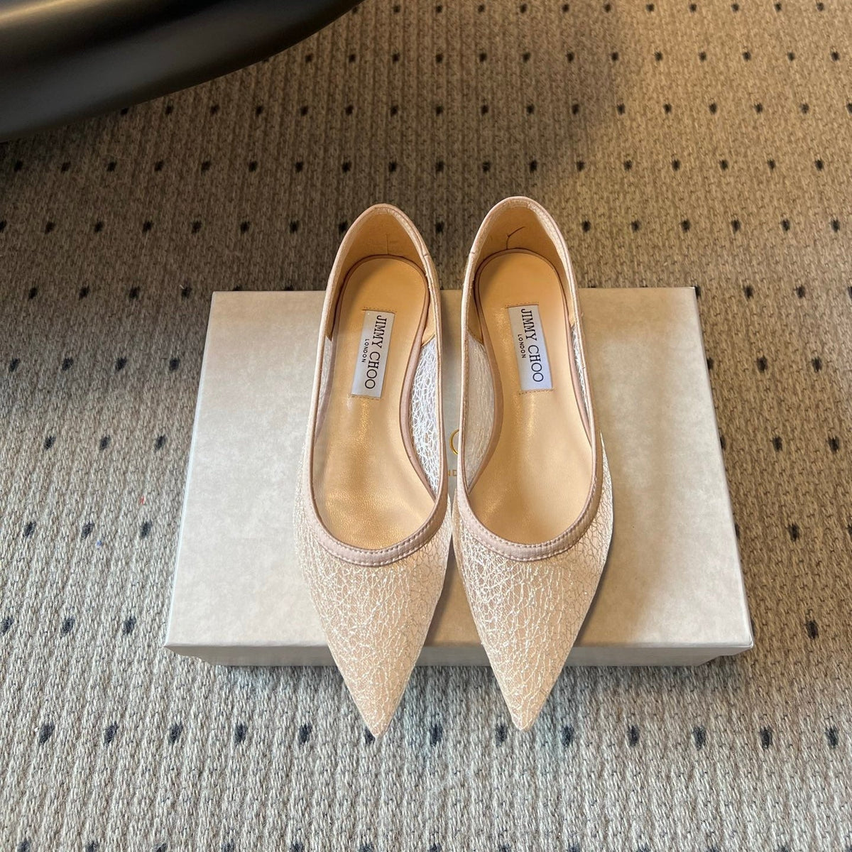 Jimmy Choo 26S Pointed-Toe Flats Nude Mesh 683419