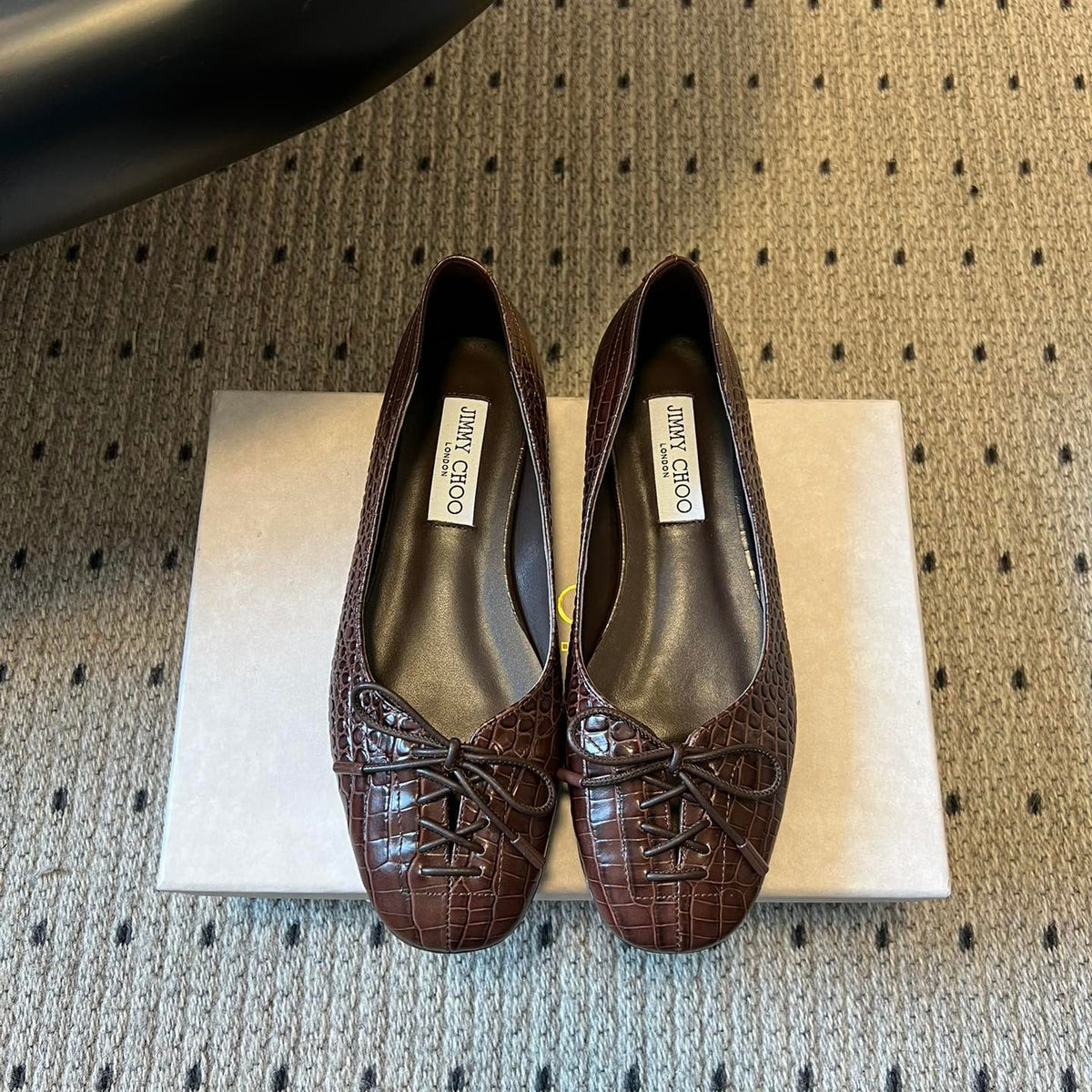 Jimmy Choo 26S Classic Ballet Flats Dark Brown Calfskin 391482