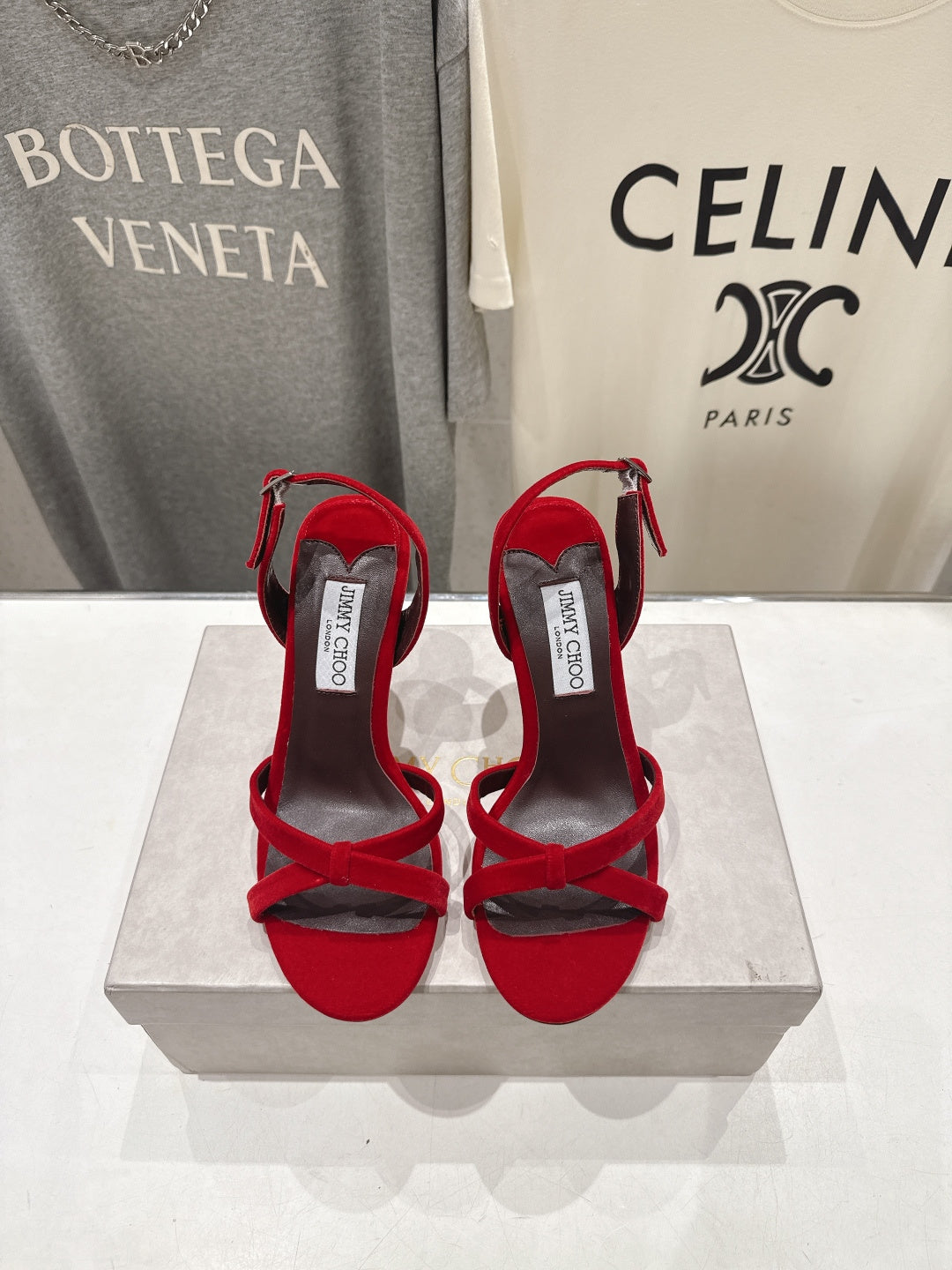 Jimmy Choo 26S High-Heeled Sandals 10.0cm Red Velvet 529416