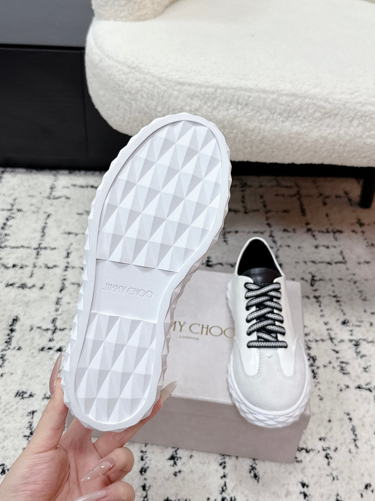 Jimmy Choo 26S Sneakers White Suede With Black Laces 714935