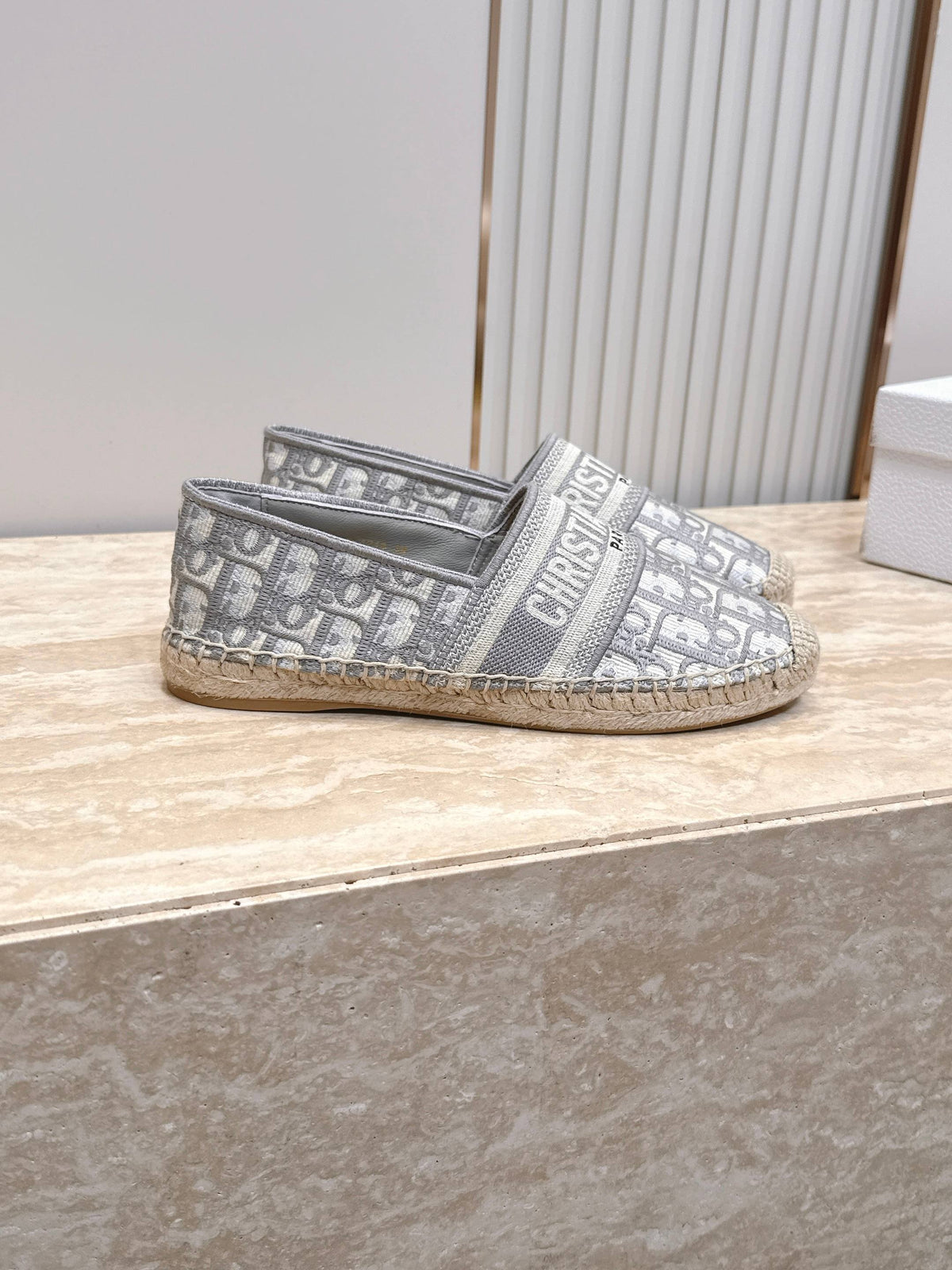 Dior 26s Granville Espadrille Light Grey Dior Oblique Embroidered Cotton