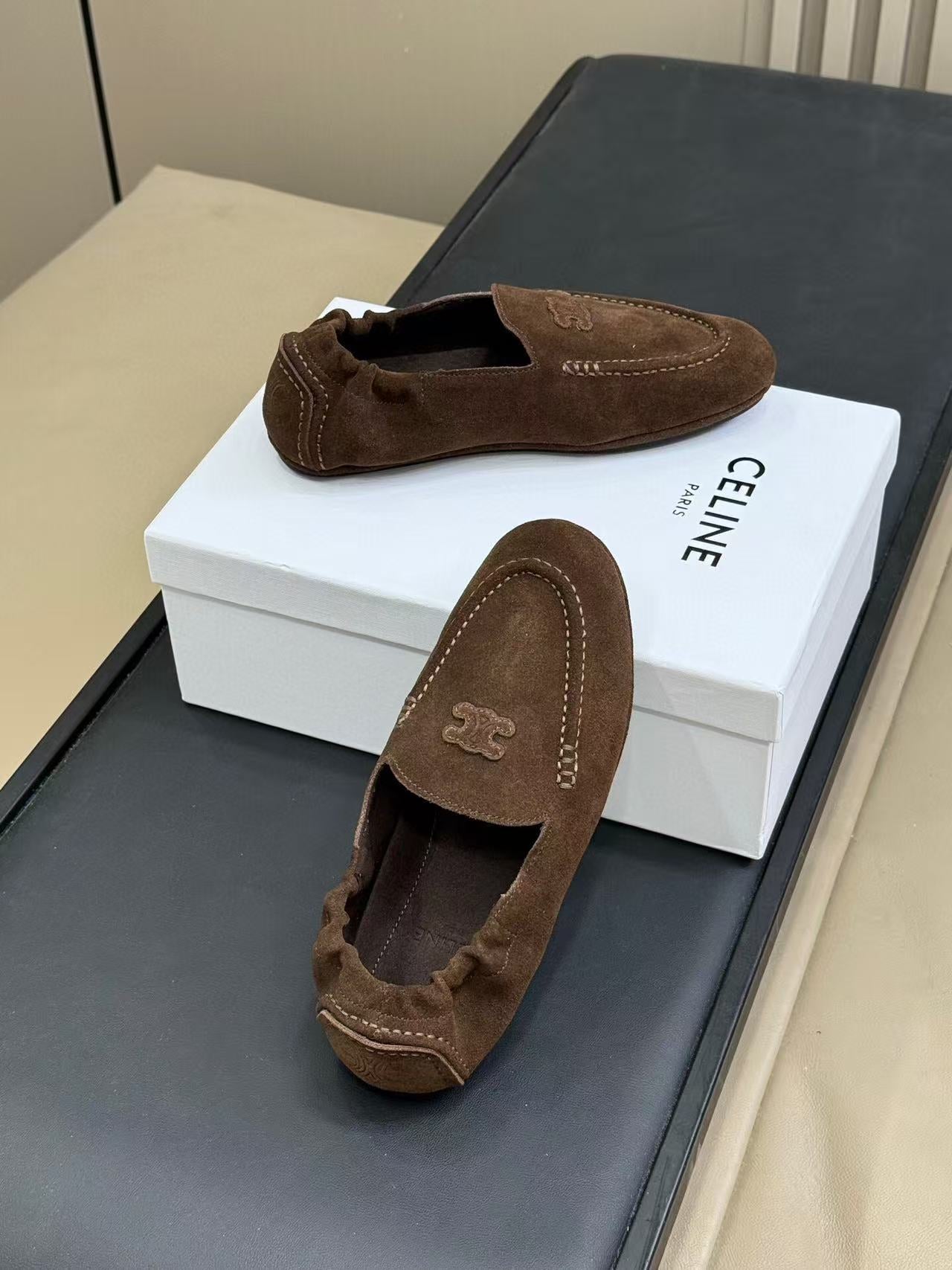 Celine Adam Loafers Dark Brown Suede