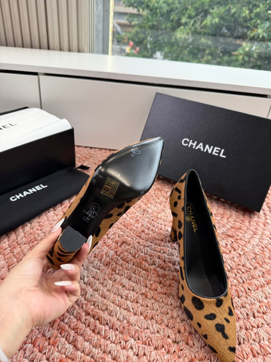 CC 26s High Heels In Brown Pony Hair With Leopard-Print