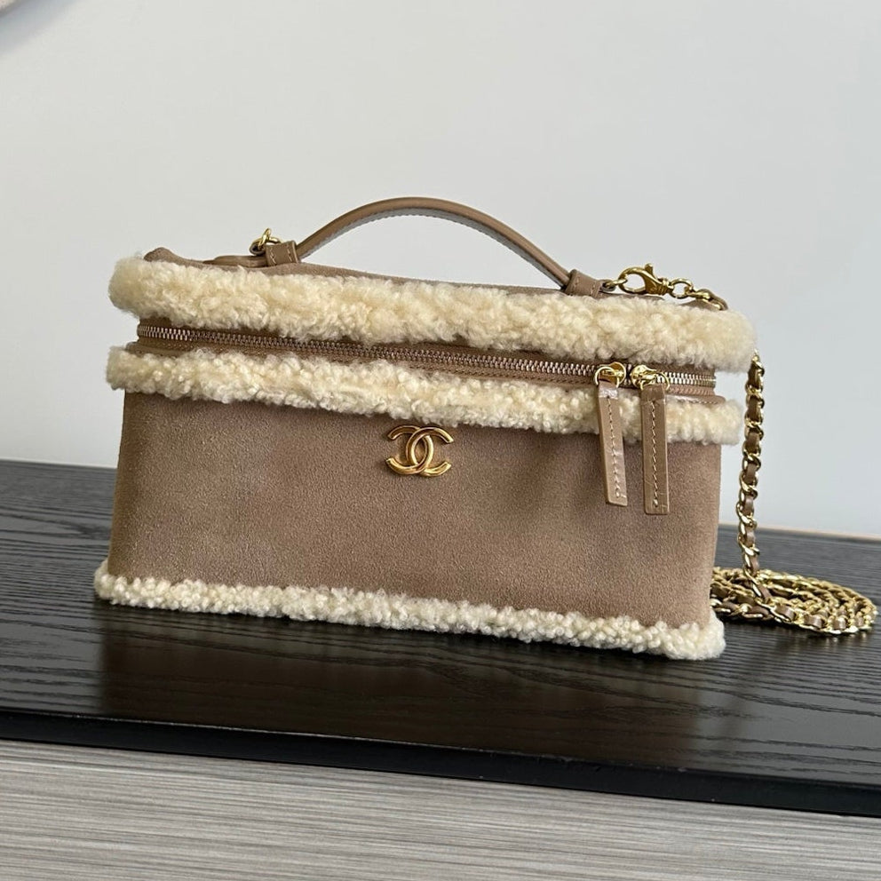 Chanel 2026 Top Handle Long Vanity Case Bag 23cm Suede Leather