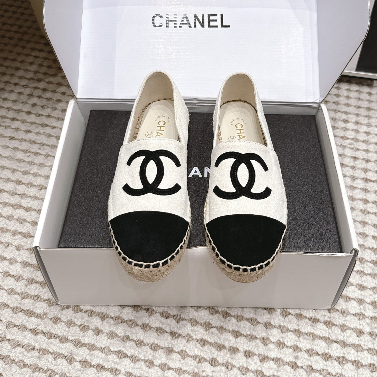 CC 26S Espadrille Slip-Ons in White Mix Black Suede