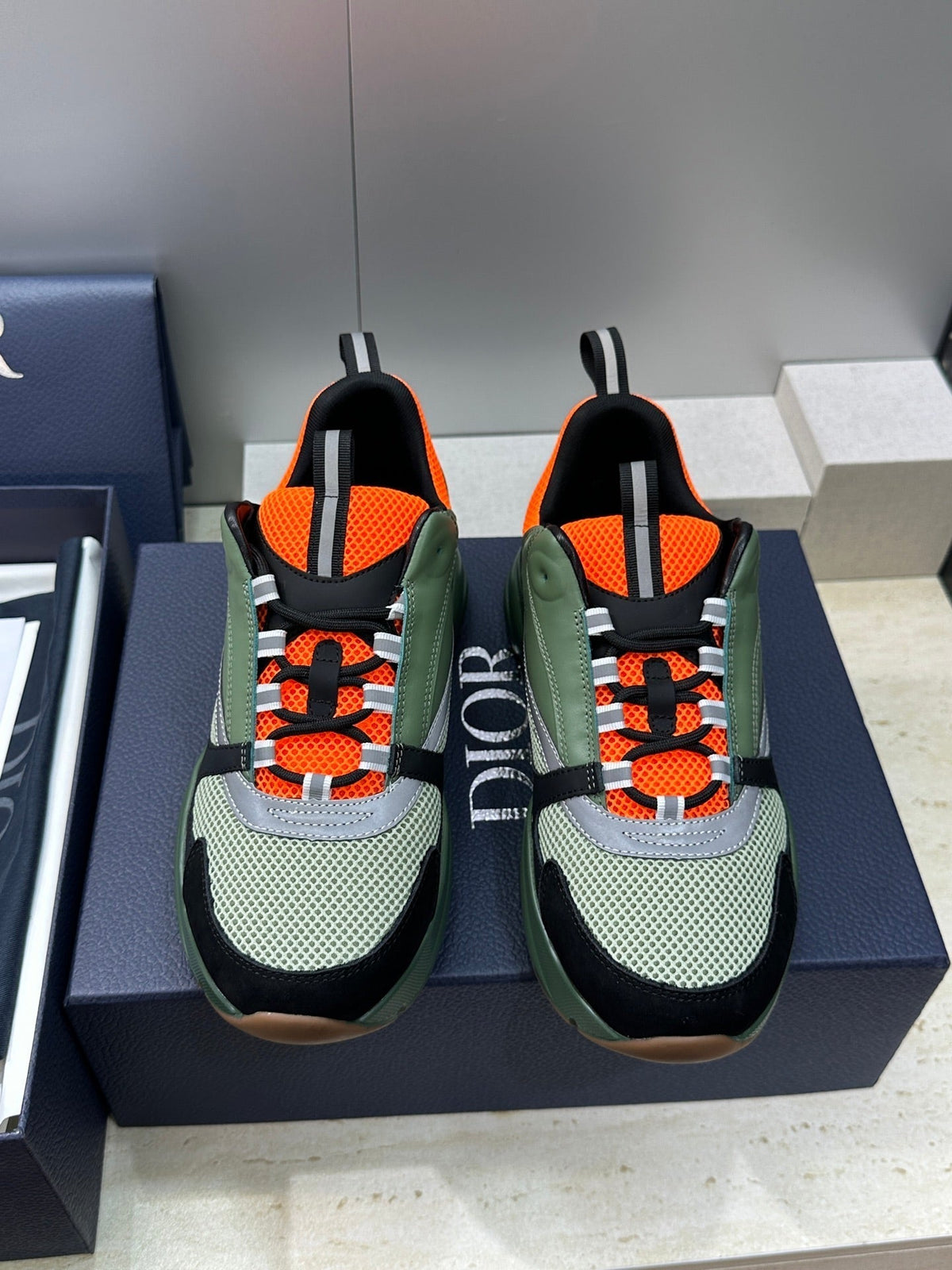 CD 26s Men B22 Sneakers Khaki Green Light Green Mesh Orange Trim 825104