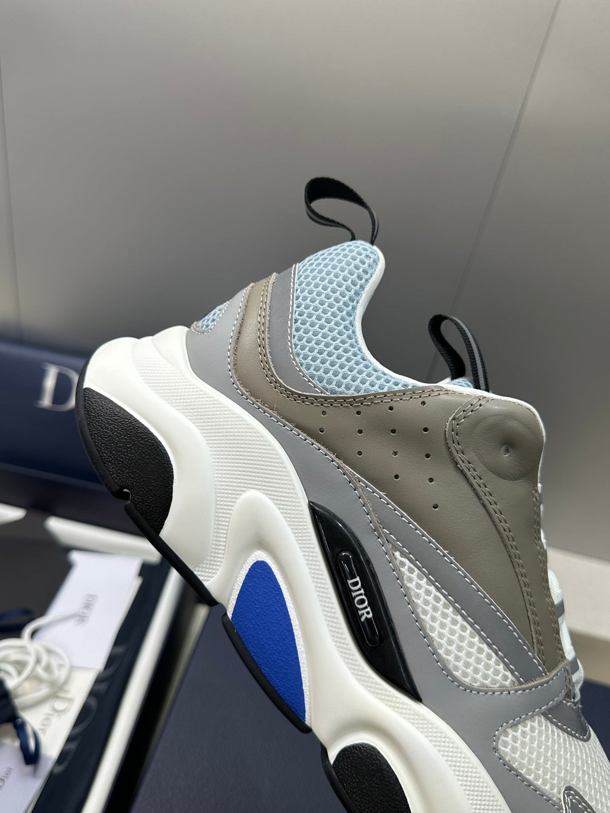 CD 26s Men B22 Sneakers Grey Brown Light Blue Mesh Blue Trim 519482