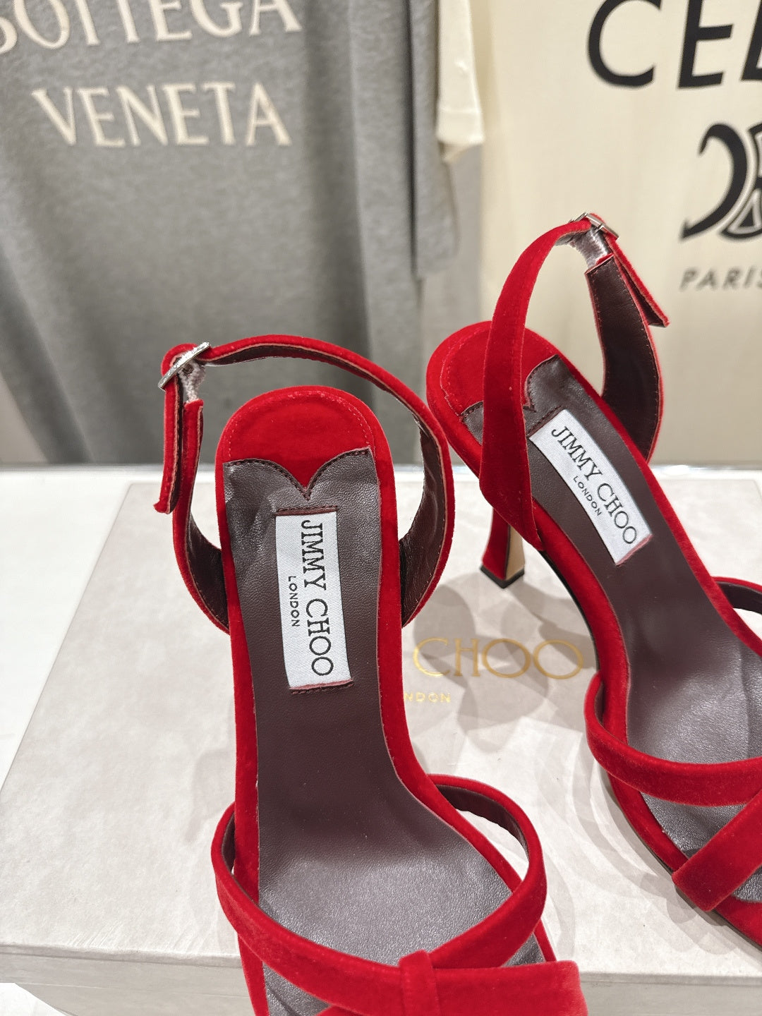 Jimmy Choo 26S High-Heeled Sandals 10.0cm Red Velvet 529416