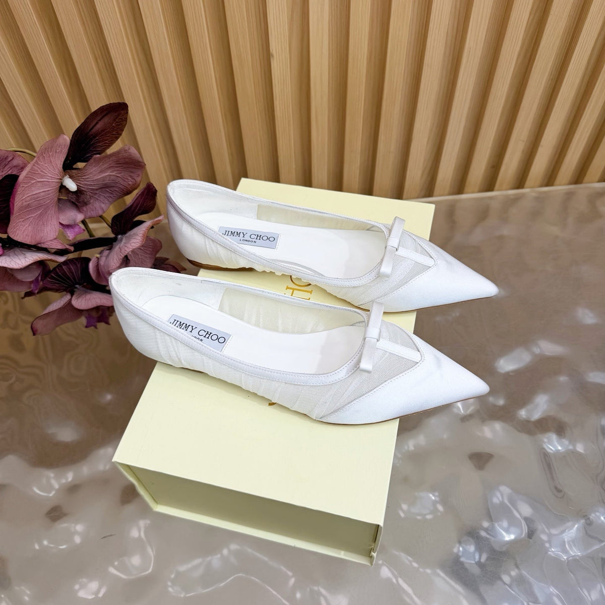 Jimmy Choo 26S Flats White Mesh And Satin 924371