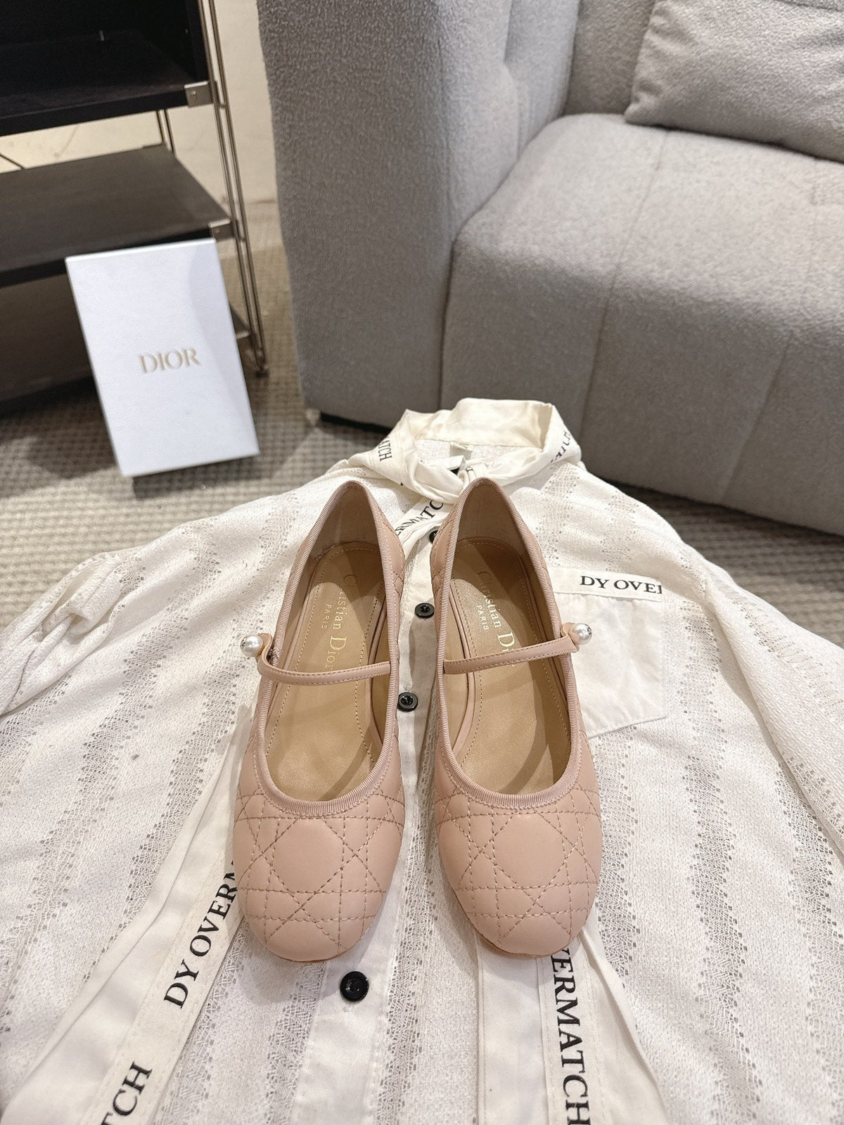 Dior 26s Mary Jane Pumps Nude Lambskin Pearl-Adorned Strap