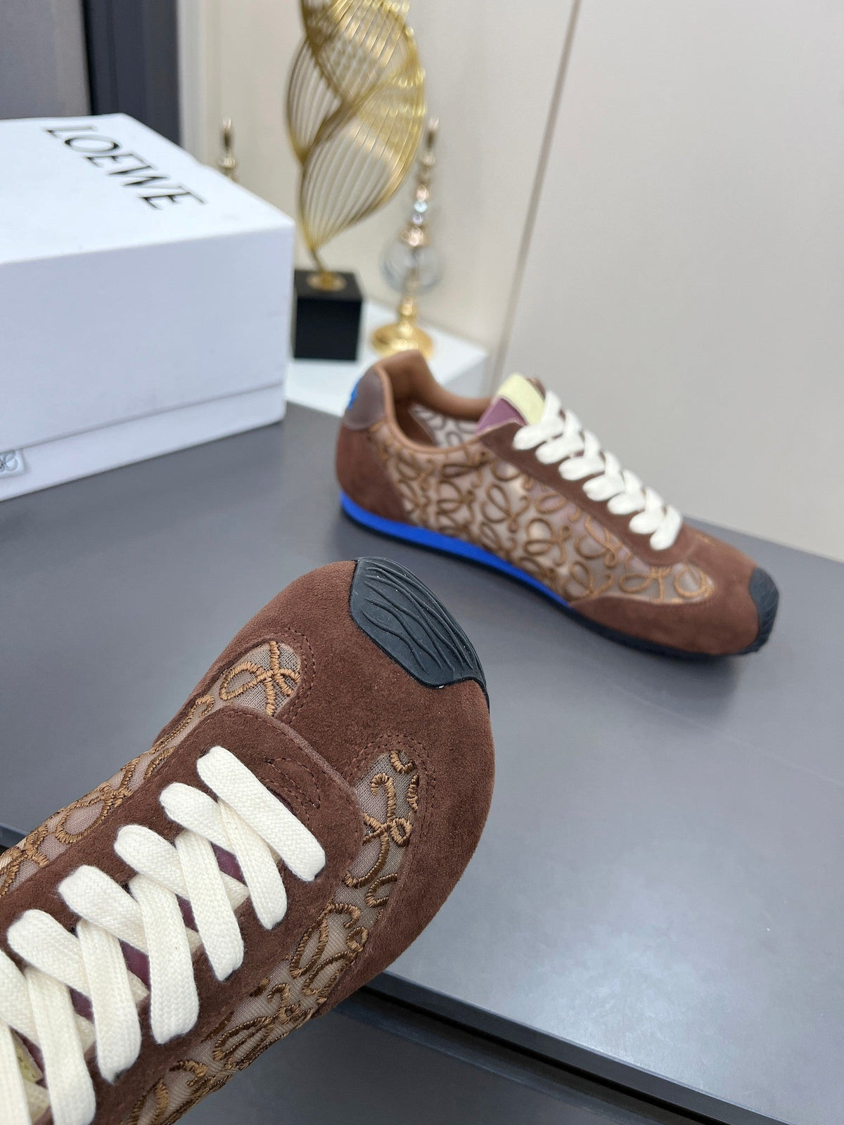 Loewe 26S Runner 2.0 Sneakers in Dark Brown Suede and Anagram Jacquard