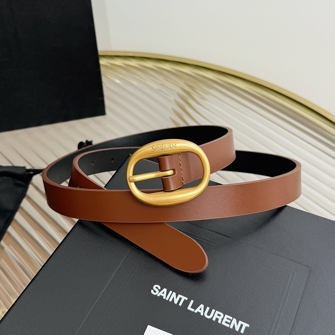 Saint Laurent 2026 Oval Buckle Thin Belt 20mm Leather 219778