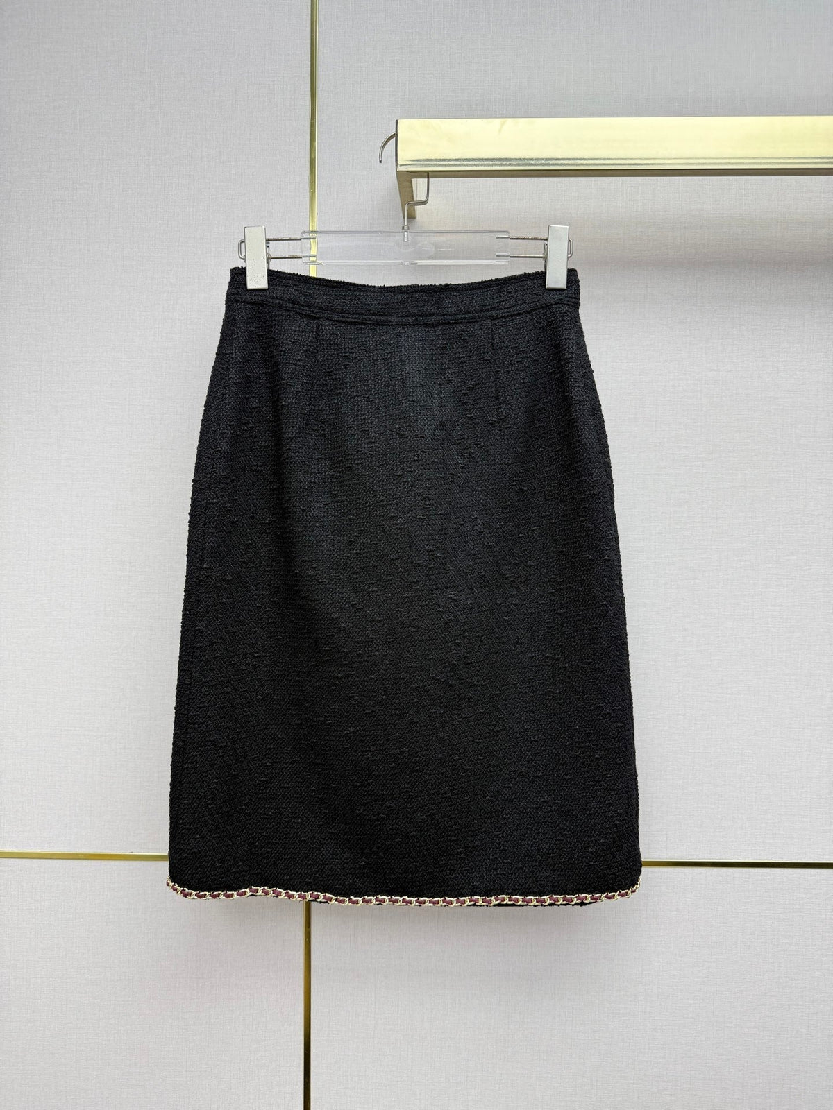 CC 26SS Tweed Zip-Up Jacket & High-Waisted Midi Skirt Set Black Cotton 437540