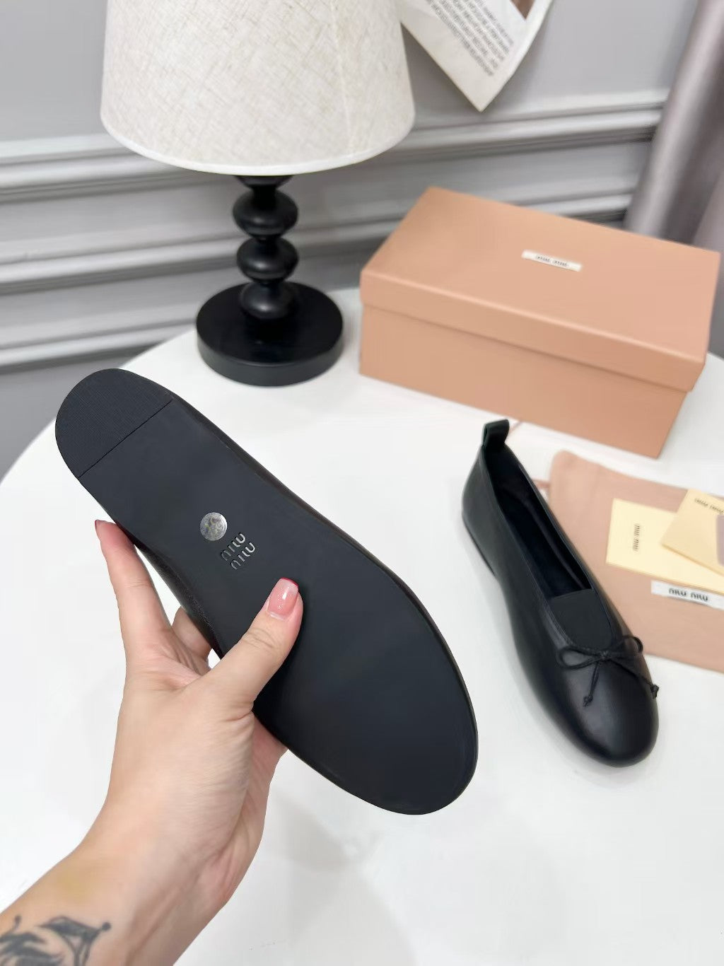 Miu Miu 2026 Élan Bow Ballet Flat Nappa Leather