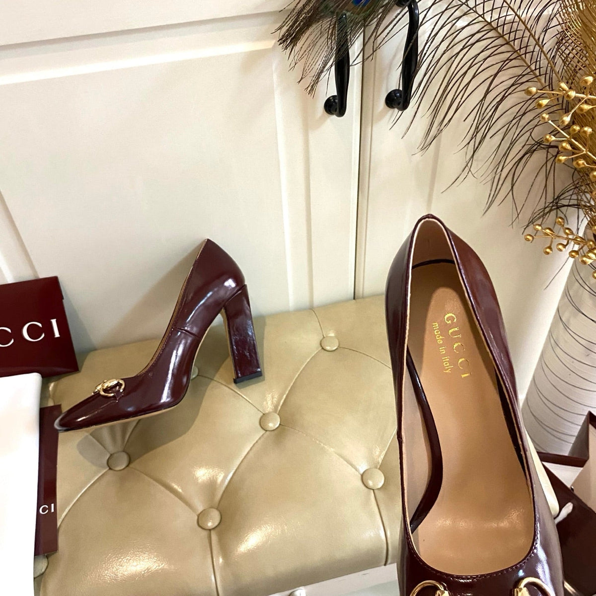 Gucci 26s Horsebit Mid-Heel Pumps 10cm Dark Red Calfskin