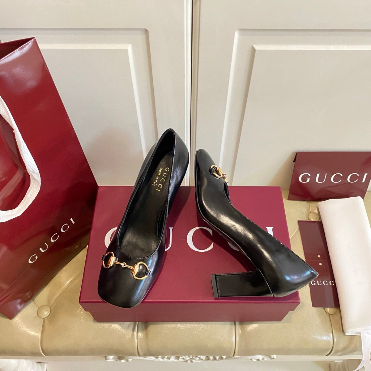 Gucci 26s Horsebit Mid-Heel Pumps 7.5cm Black Calfskin