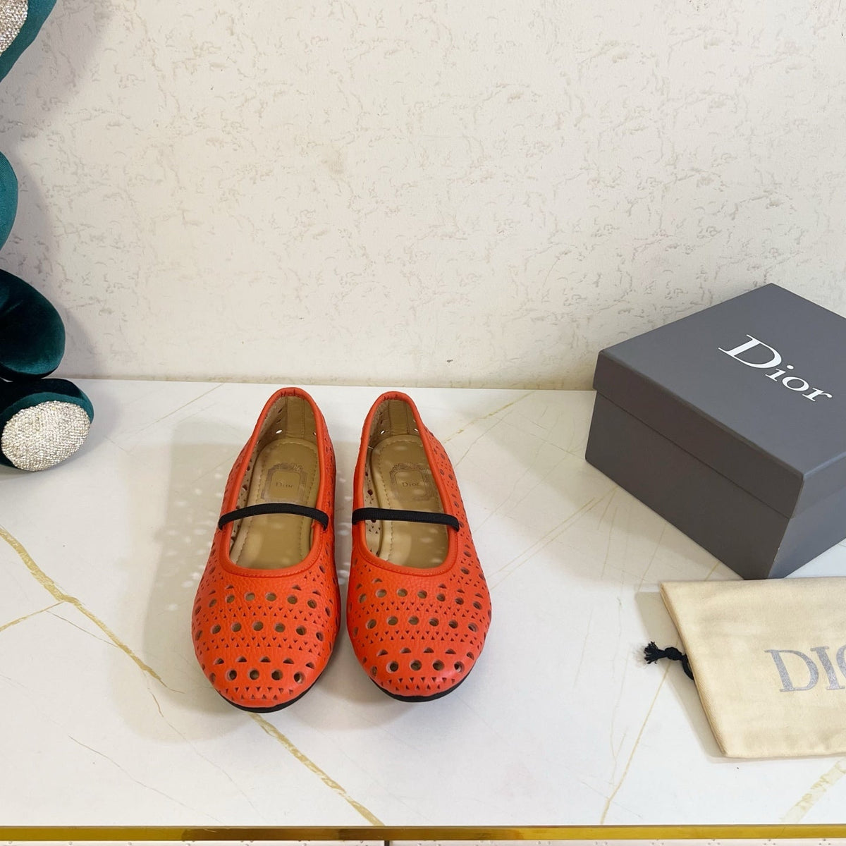 Dior 26s Mary Jane Flats Coral Red Calfskin
