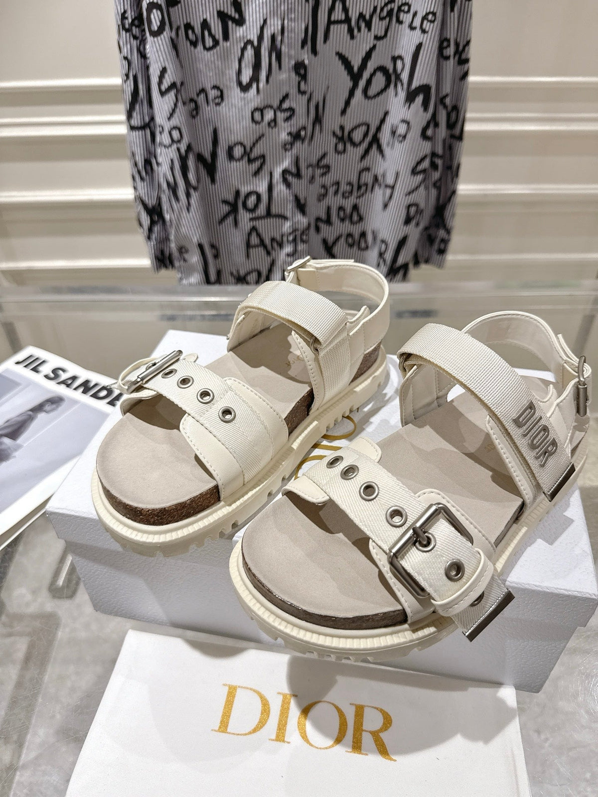 CD 26s Buckle Sandals Off White Canvas 814205