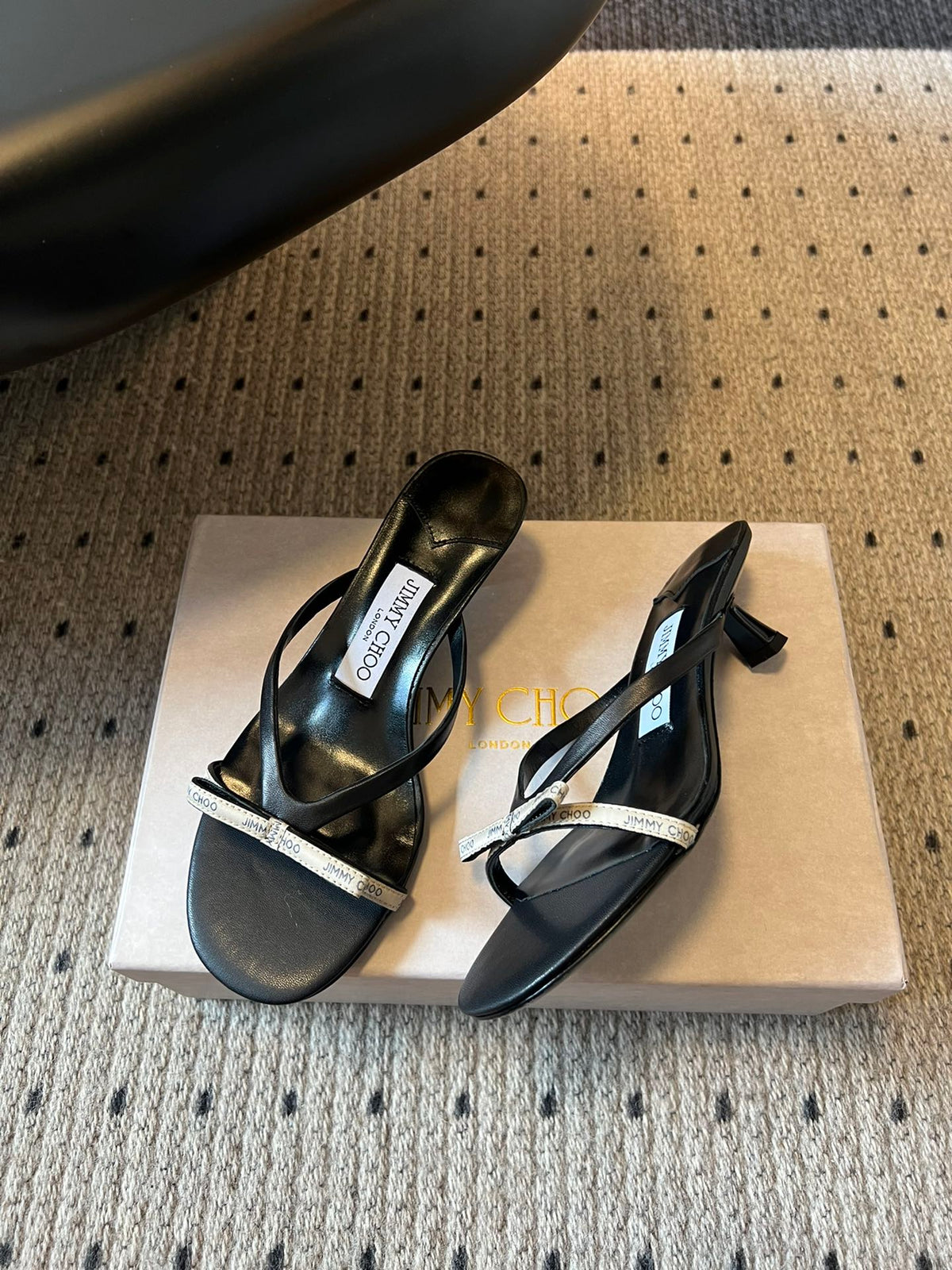 Jimmy Choo 26S Strappy Heeled Sandals Black Lambskin 482159