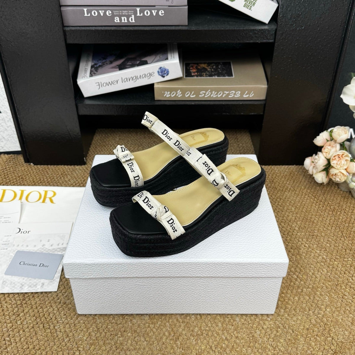 Dior 26s Wedge Sandal Black Canvas Calfskin