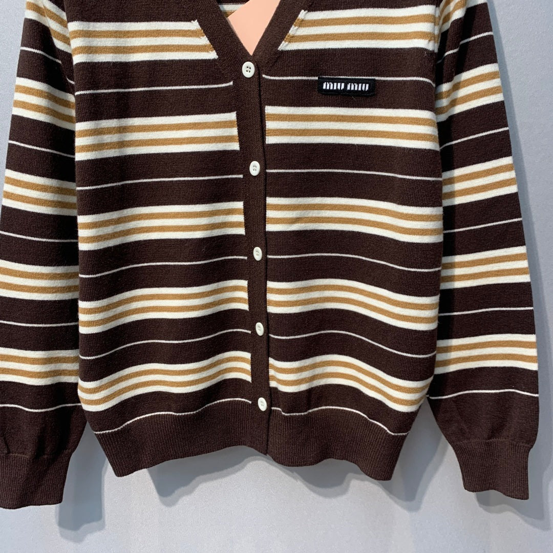 Miumiu 2026 Striped V-Neck Cardigan Wool 421177