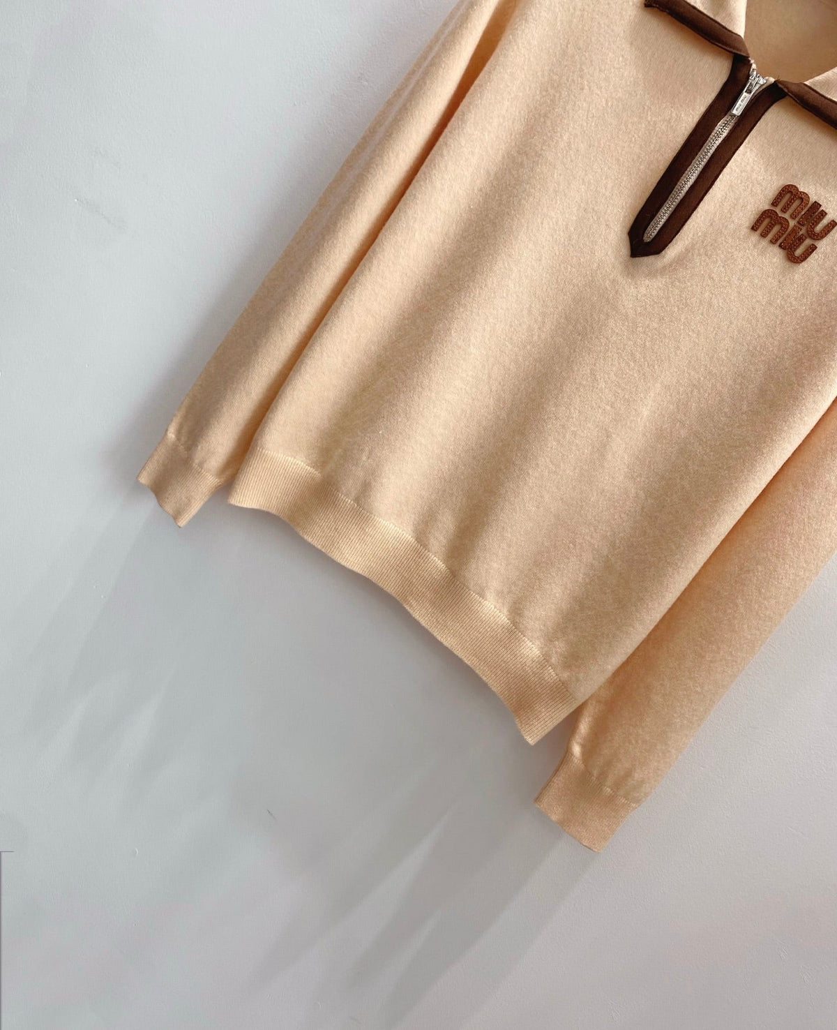 Miumiu 2026 Long-Sleeved Polo Sweater Beige Wool 433365