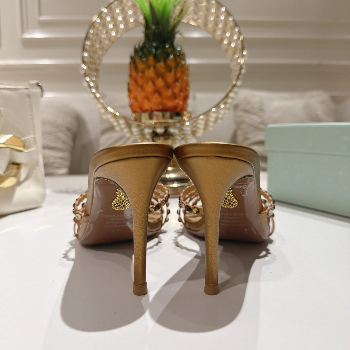 Aquazzura 26S High-Heel Sandals 8.5cm Metallic Gold Calfskin