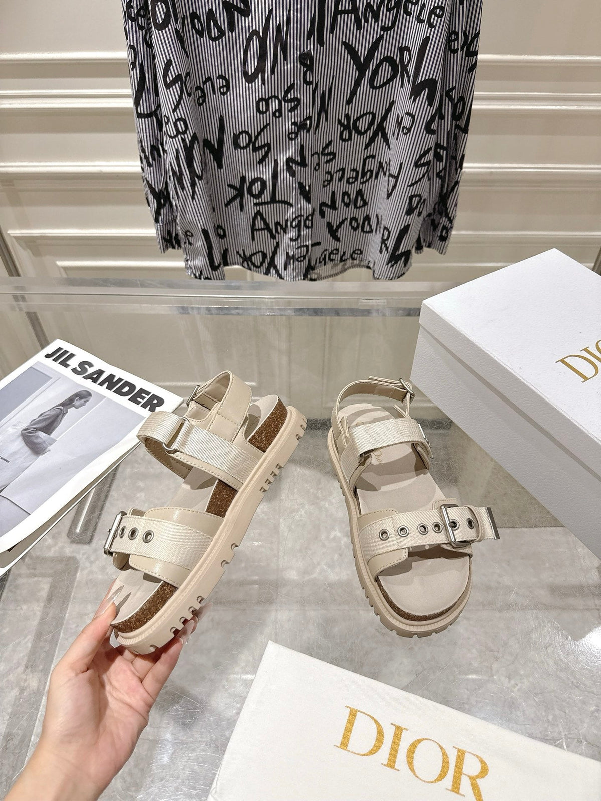 CD 26s Buckle Sandals Beige Canvas 628401