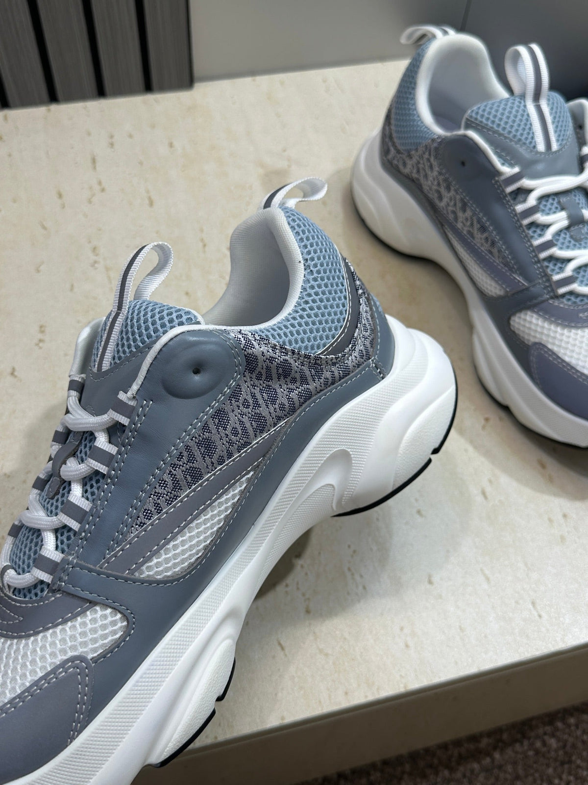 CD 26s Men B22 Sneakers Grey Light Blue Oblique Jacquard Canvas 491052