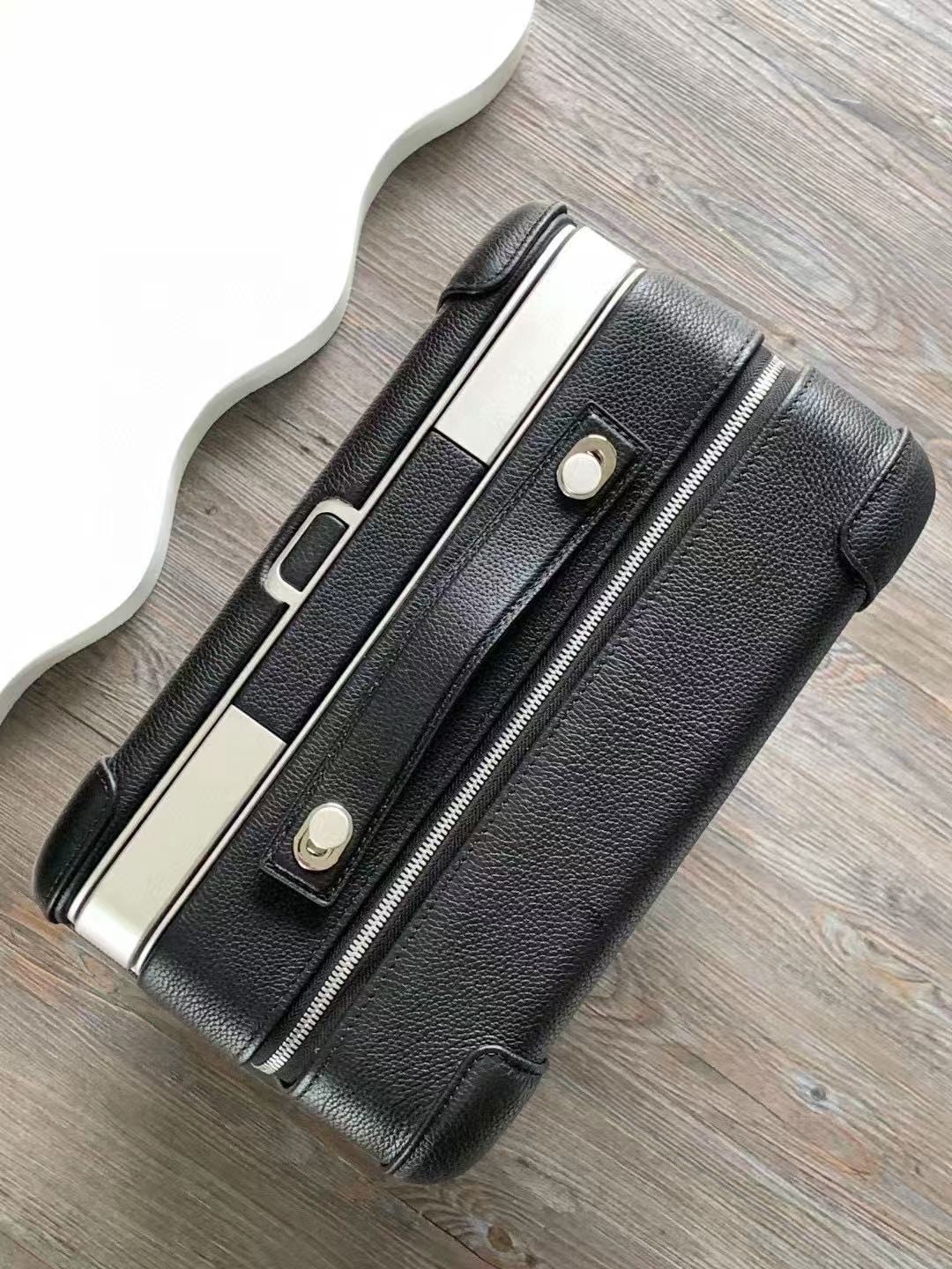 HM R.M.S Cabin Suitcase Printed Surfer Black Canvas & Taurillon Regate Leather