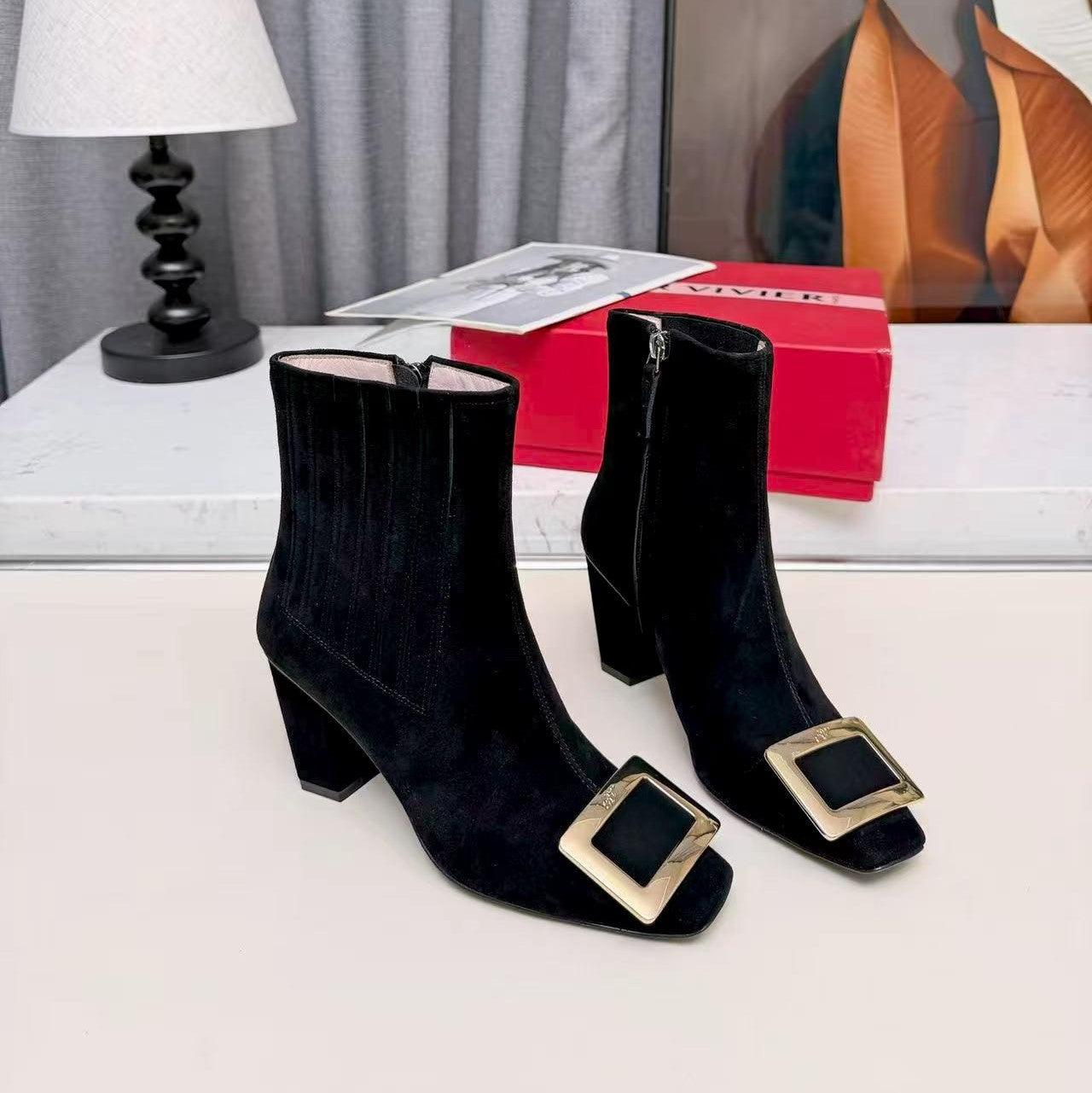 Belle Vivier Chelsea Booties 7.5cm Black Suede